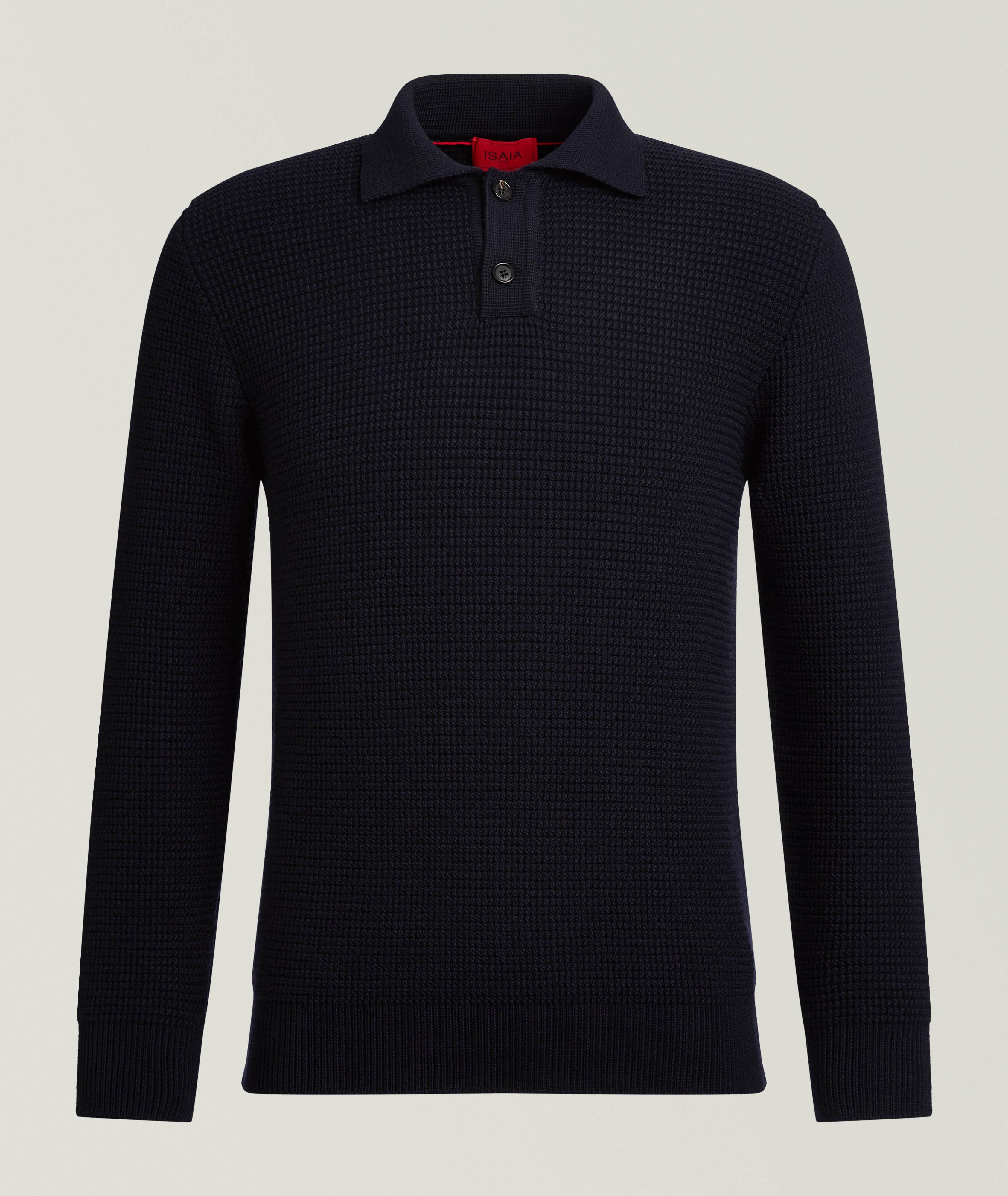 Isaia Textured Wool Long-Sleeve Polo | Sweaters & Knits | Harry Rosen