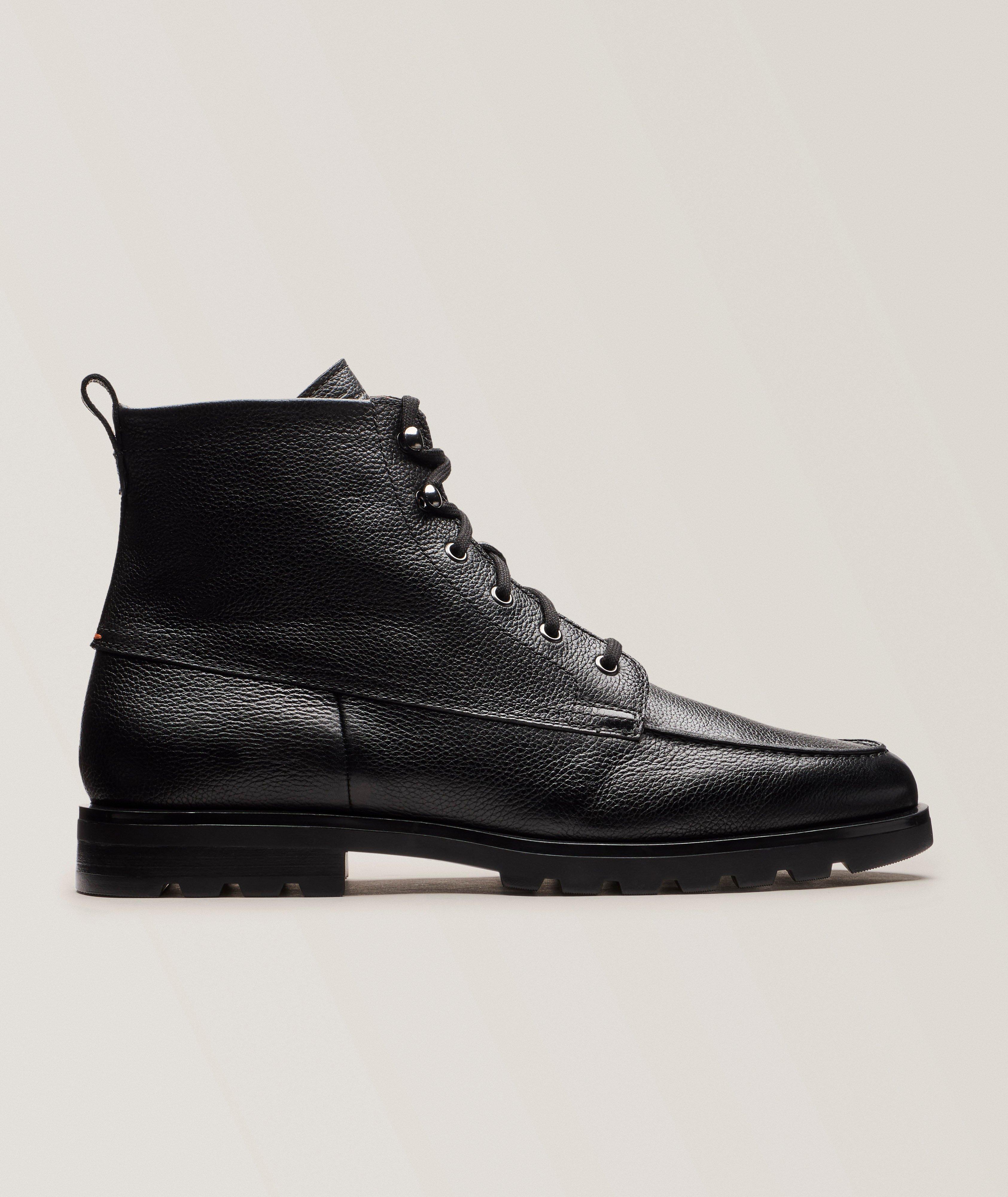 Santoni Leather Lace-Up Lug Boots 