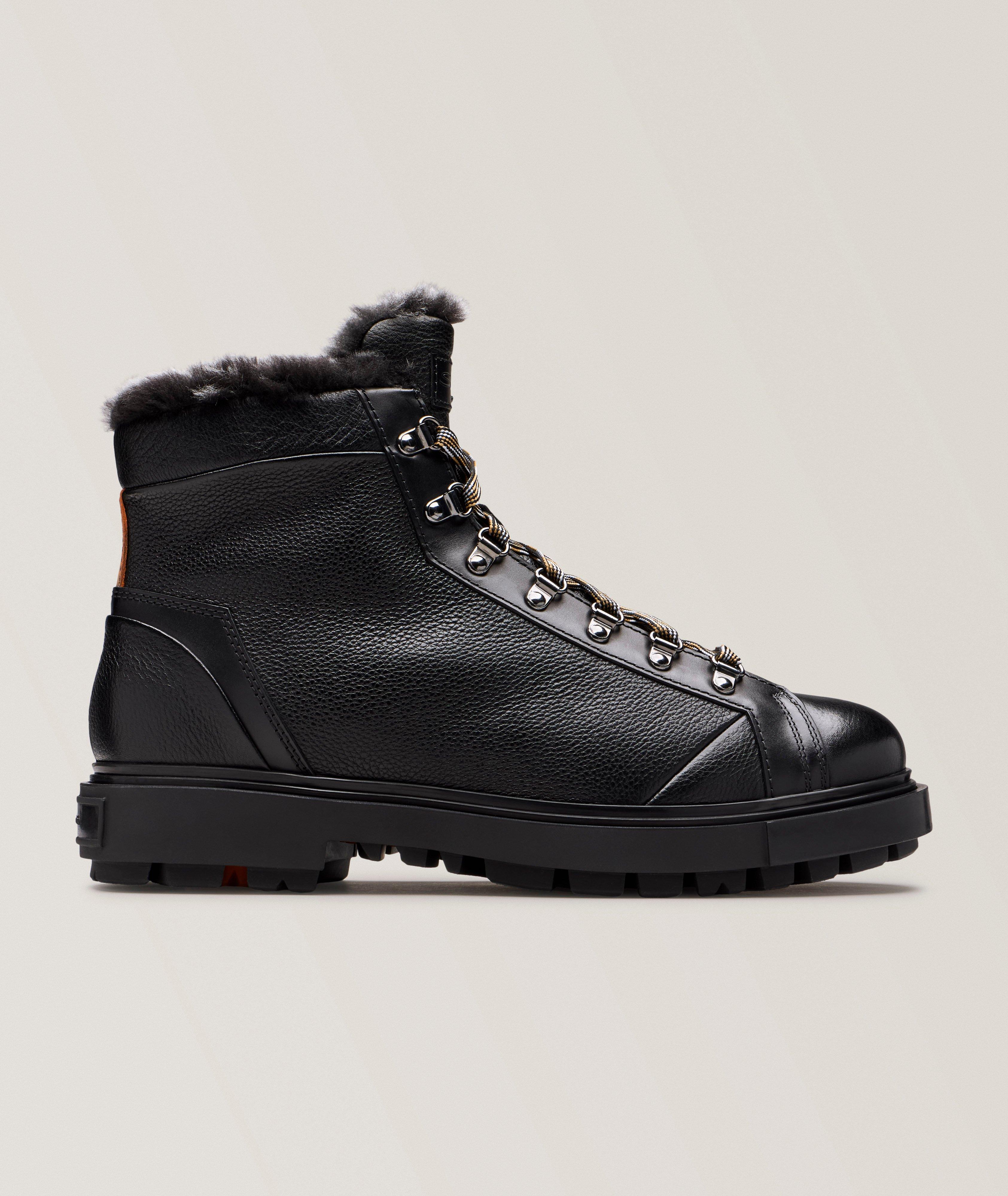 Santoni Farah Shearling-Lined Leather Hiking Boots