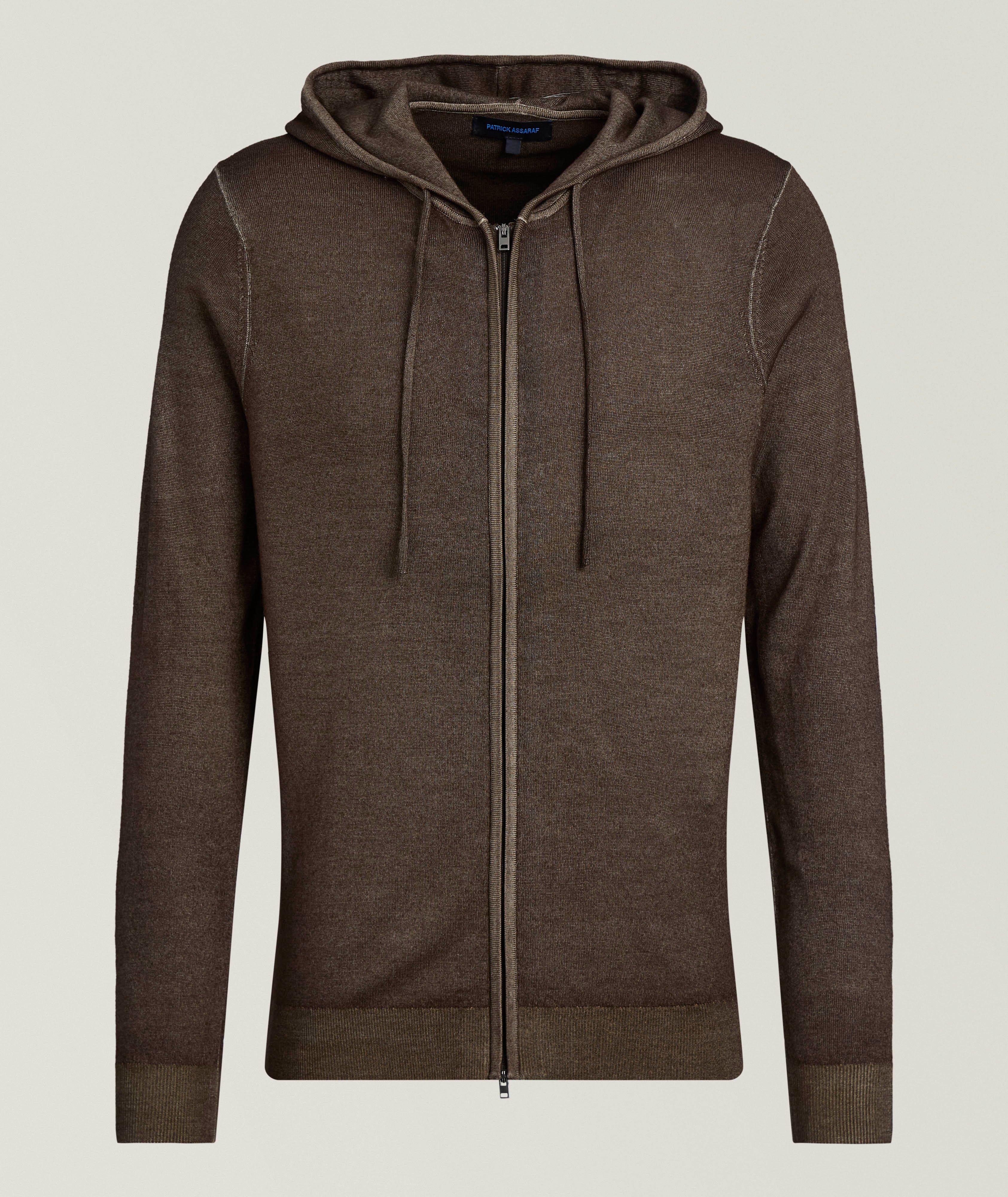 Patrick Assaraf Vintage Wash Full-Zip Hooded Sweater