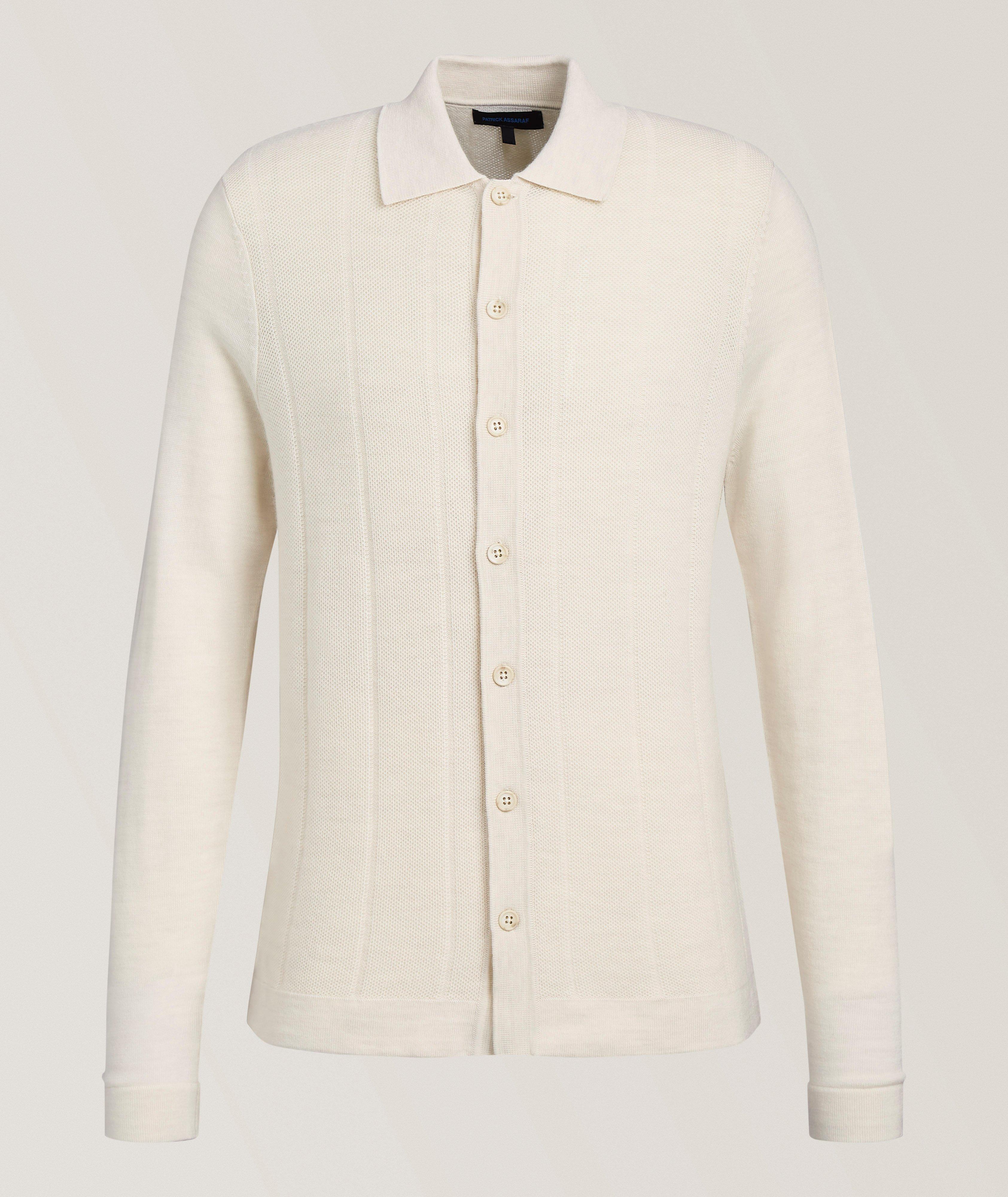 Patrick Assaraf Cardigan polo point graines laine mérinos