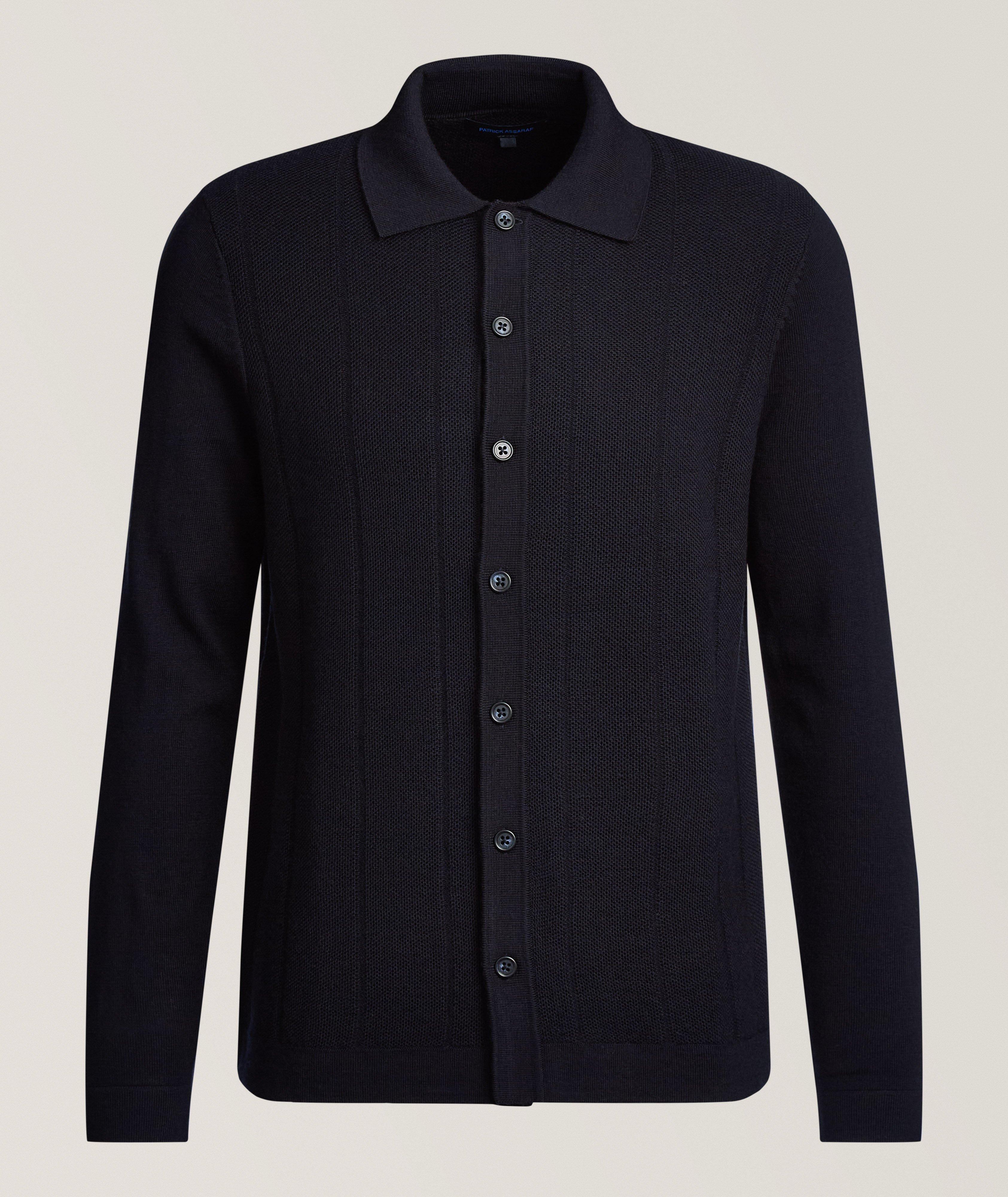 Patrick Assaraf Merino Wool Seed Stitch Polo Cardigan