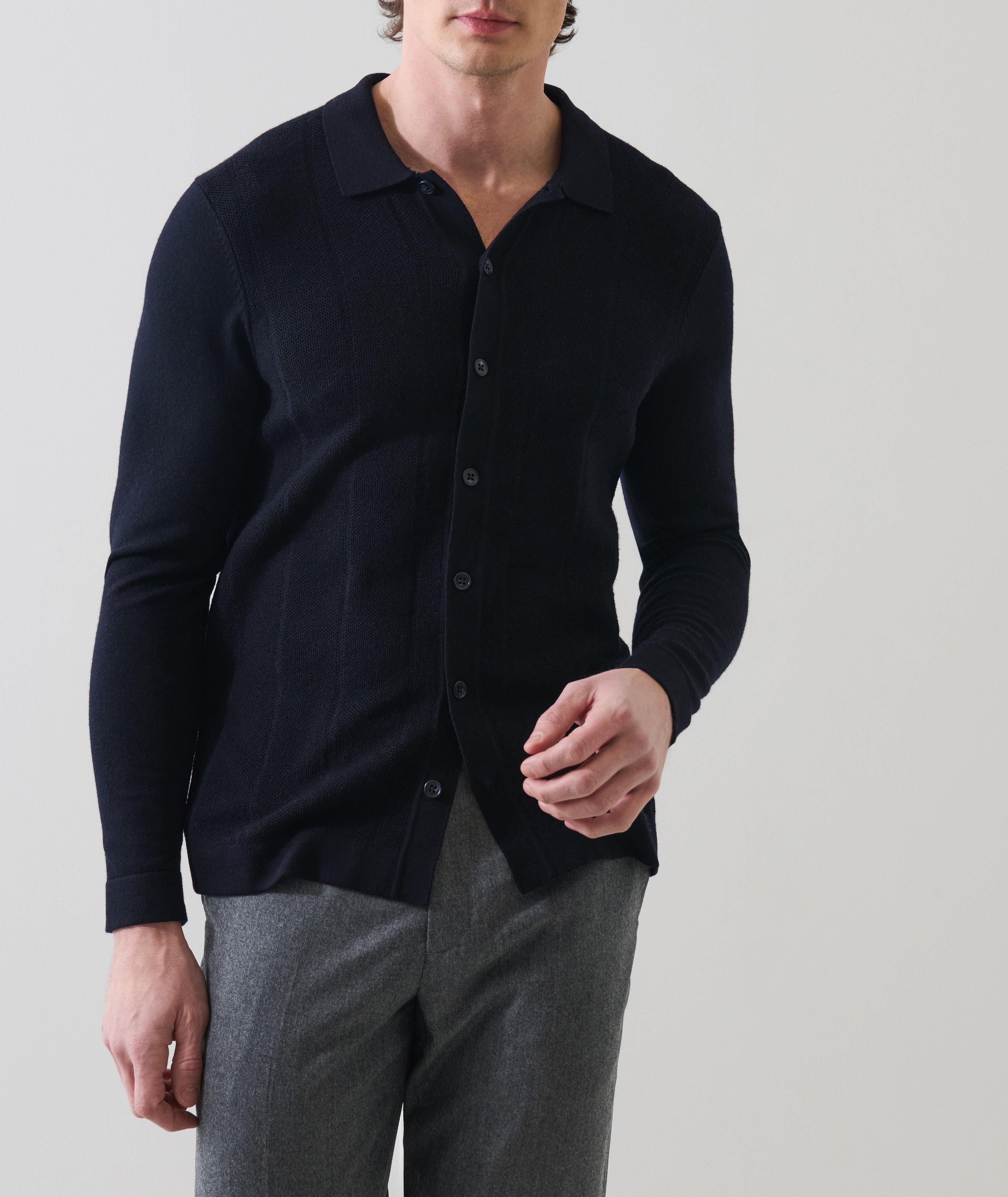Merino Wool Seed Stitch Polo Cardigan image 1