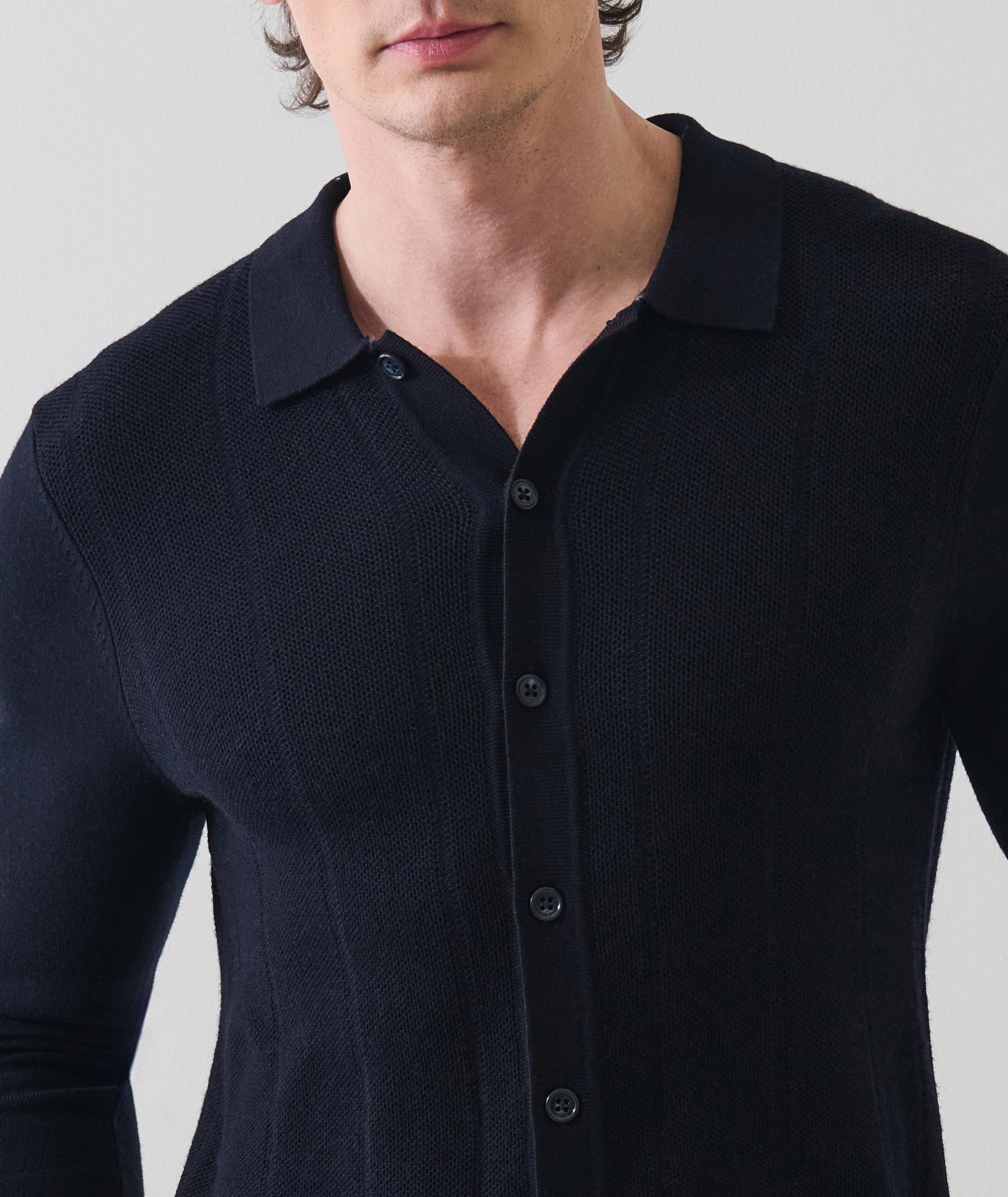 Merino Wool Seed Stitch Polo Cardigan image 2