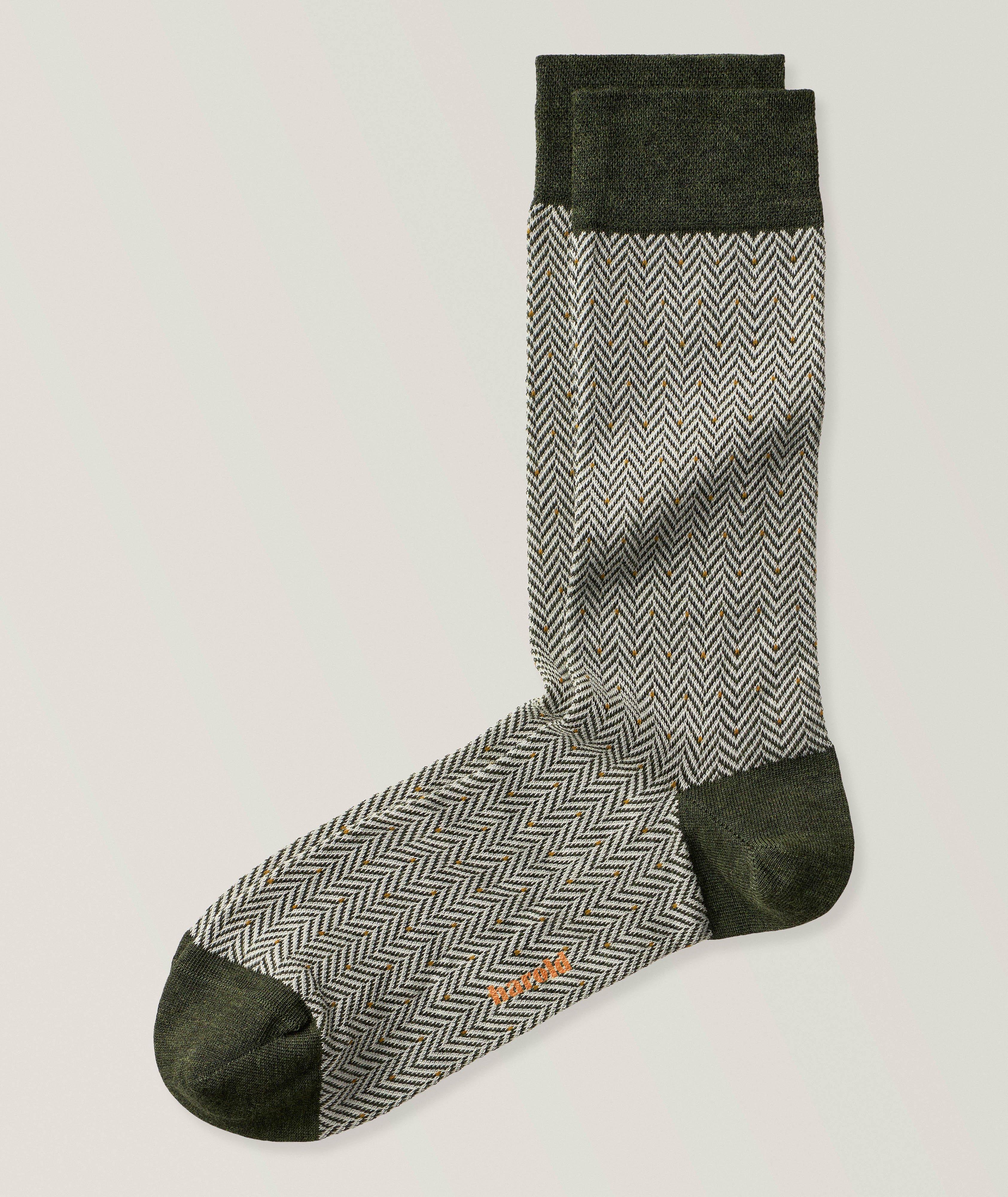 Harold Dot Herringbone Stretch-Cotton Socks