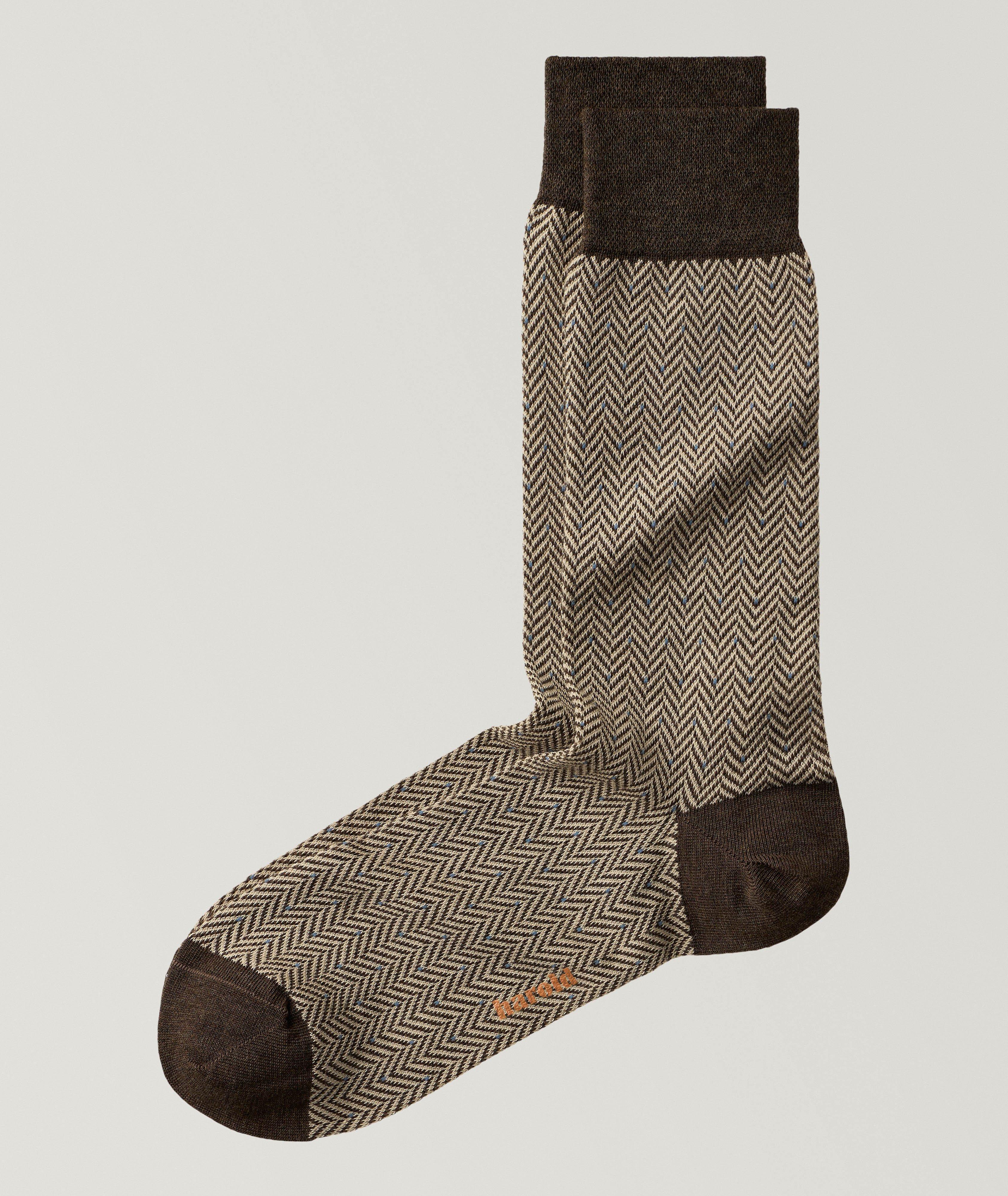 Harold Dot Herringbone Stretch-Cotton Socks
