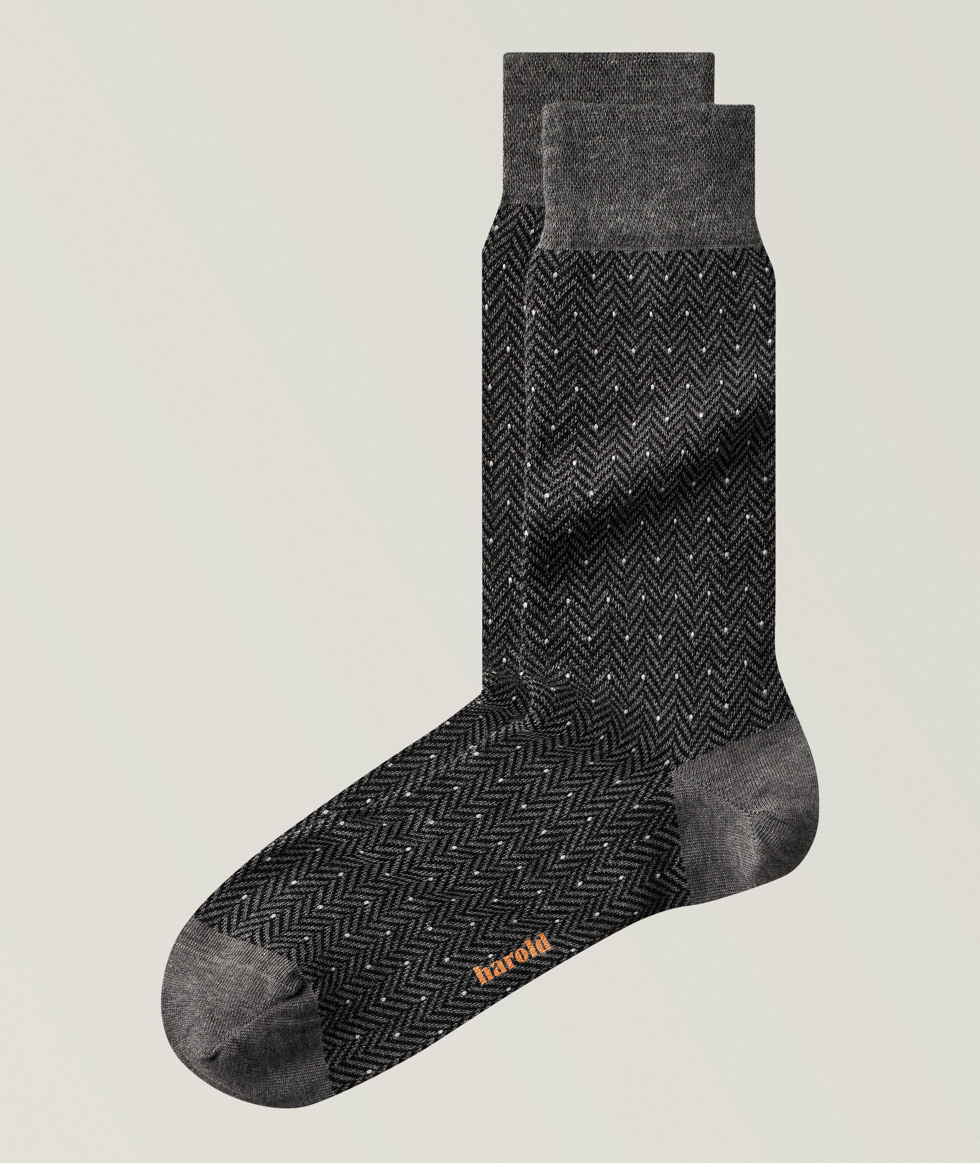 Harold Dot Herringbone Stretch-Cotton Socks