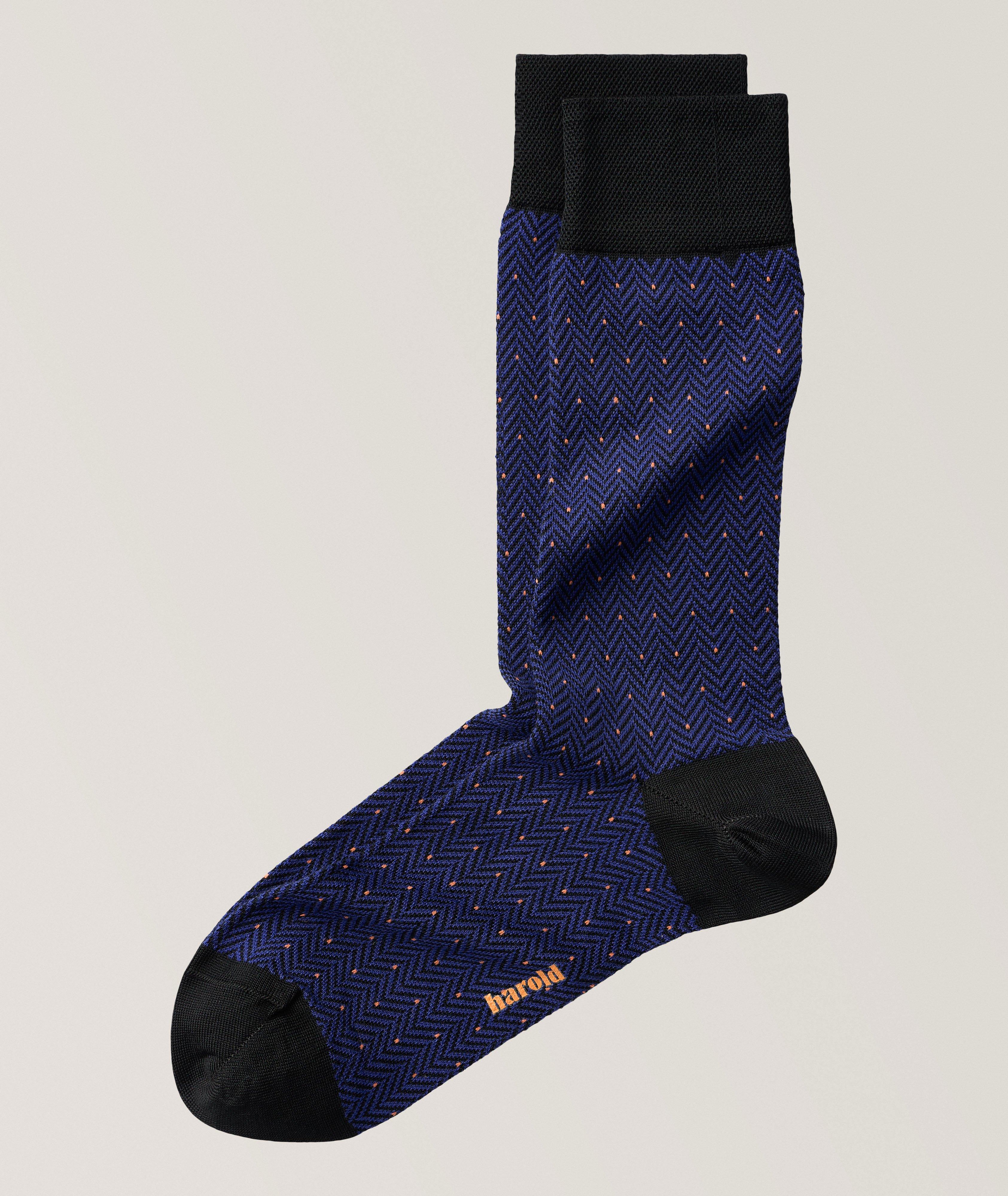 Harold Dot Herringbone Stretch-Cotton Socks