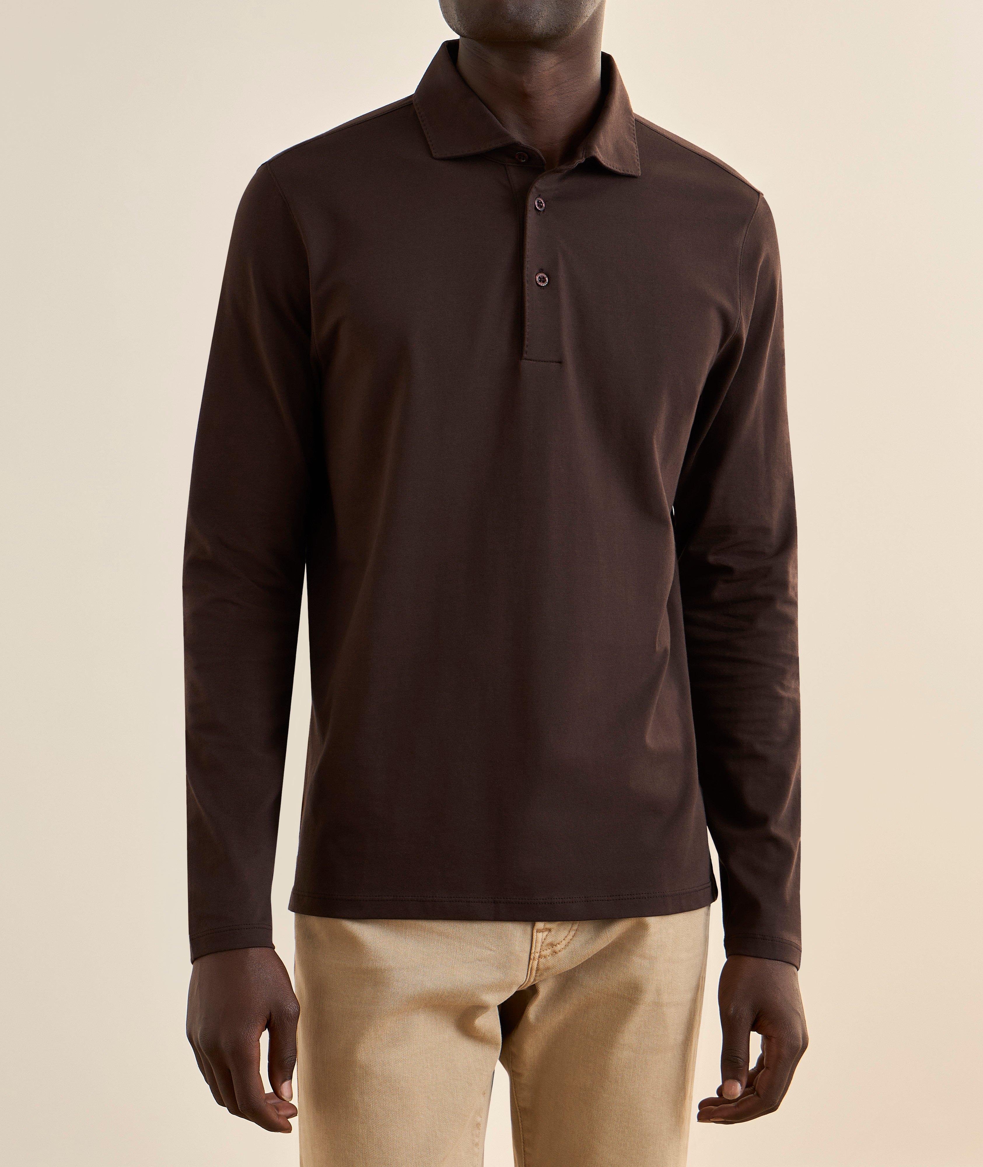 Long-Sleeve Stretch-Pima Cotton Polo image 1