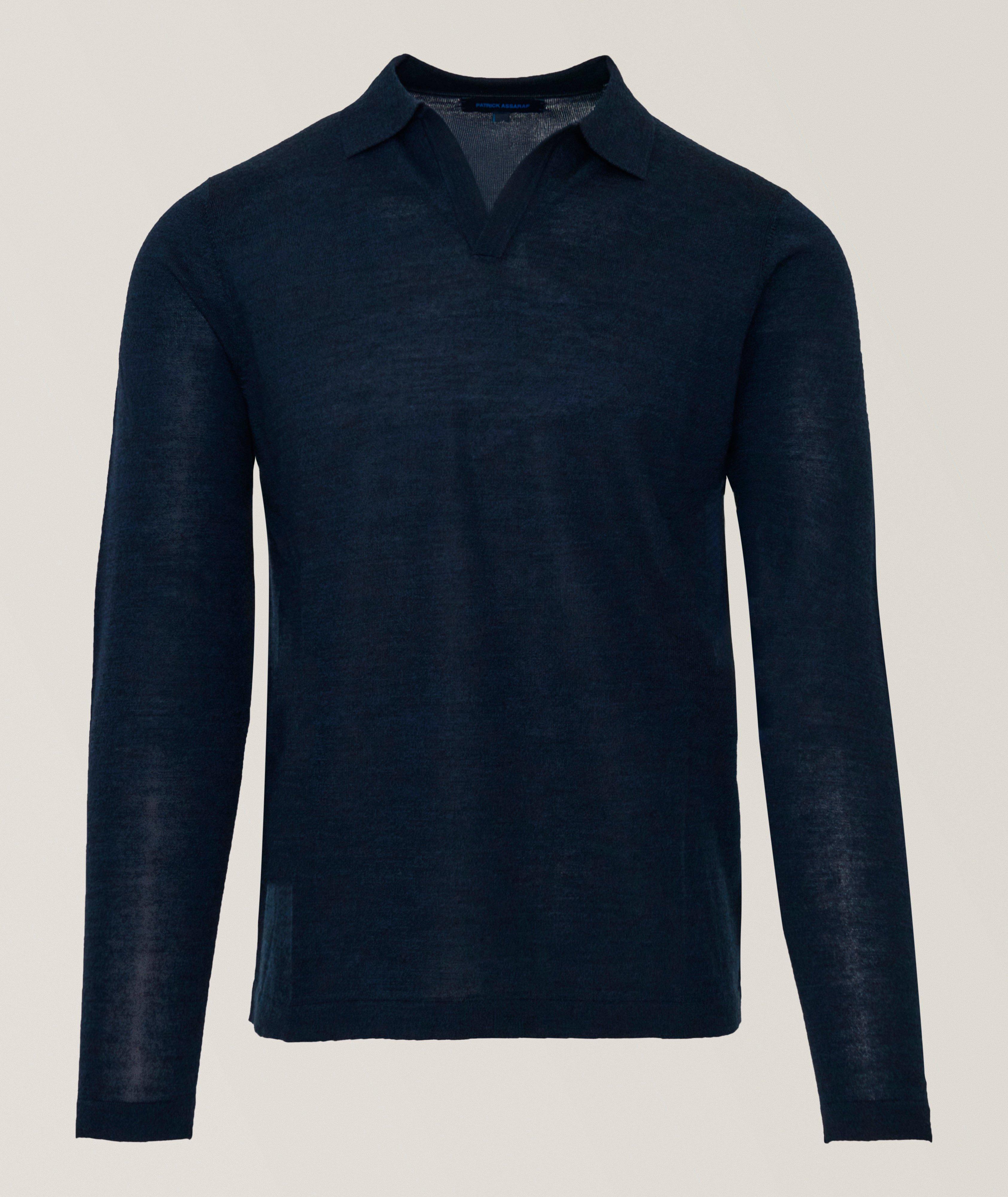 Patrick Assaraf Extrafine Merino Wool Johnny Collar Polo