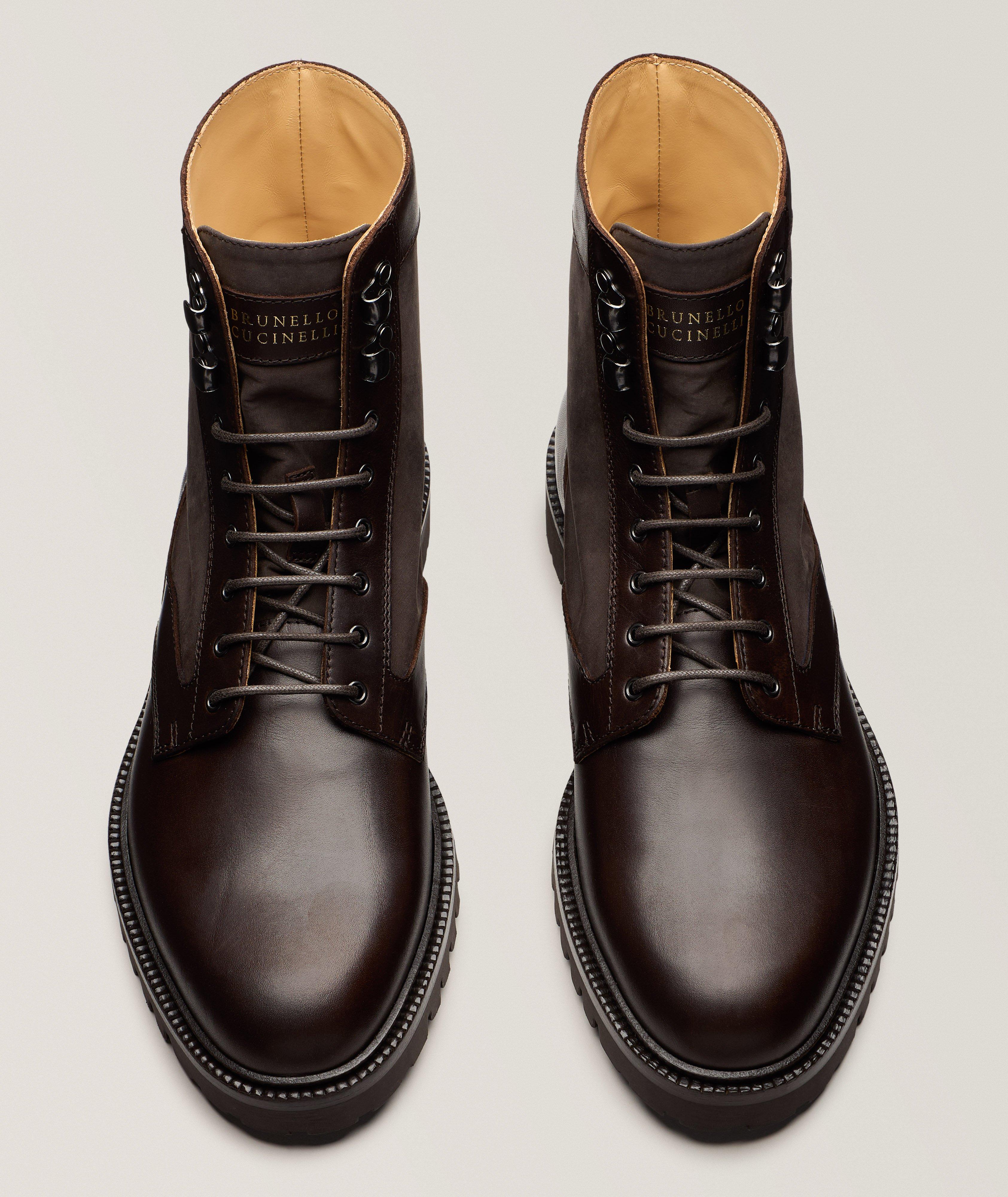 Leather & Canvas Lace-Up Lug Boots image 1