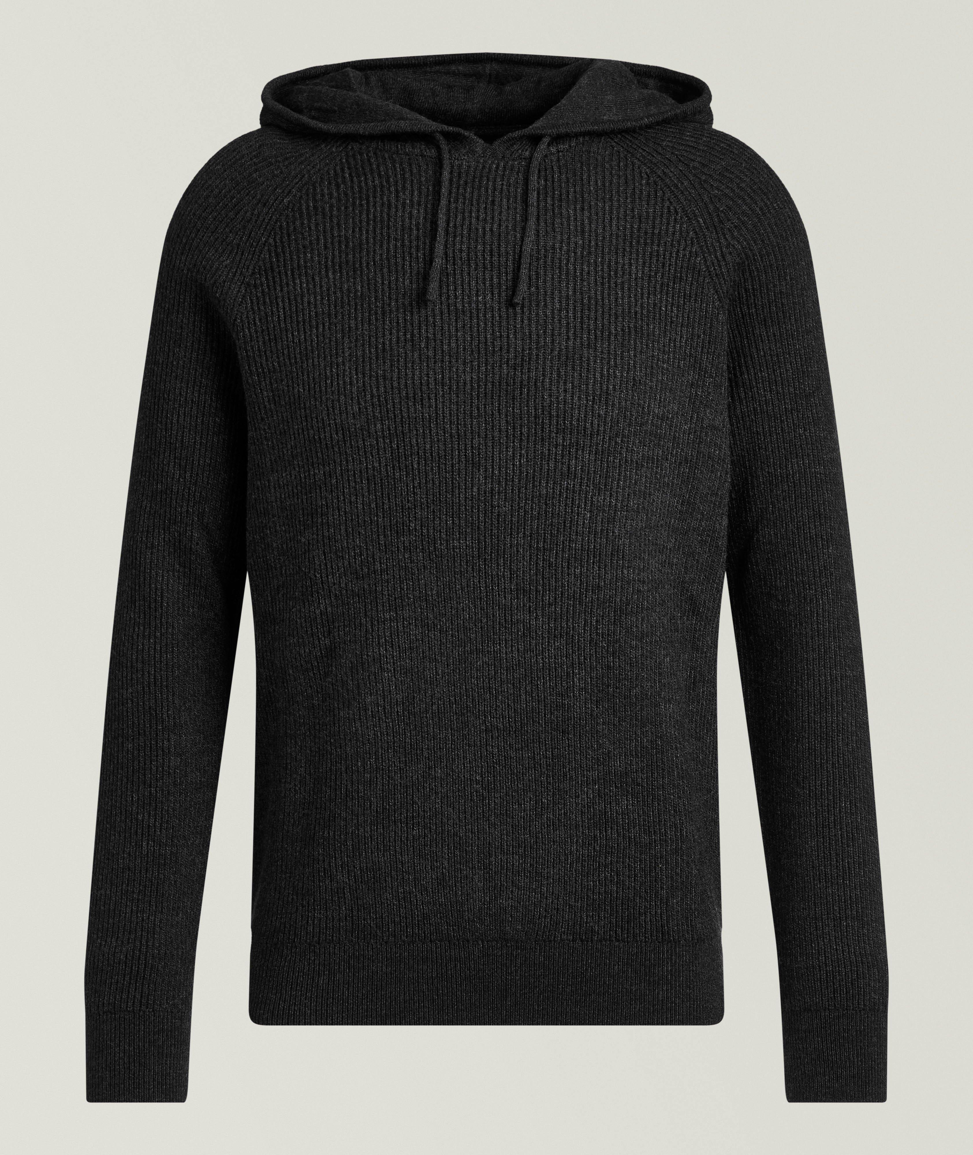 Patrick Assaraf Extrafine Merino Wool Ribbed Hooded Sweater