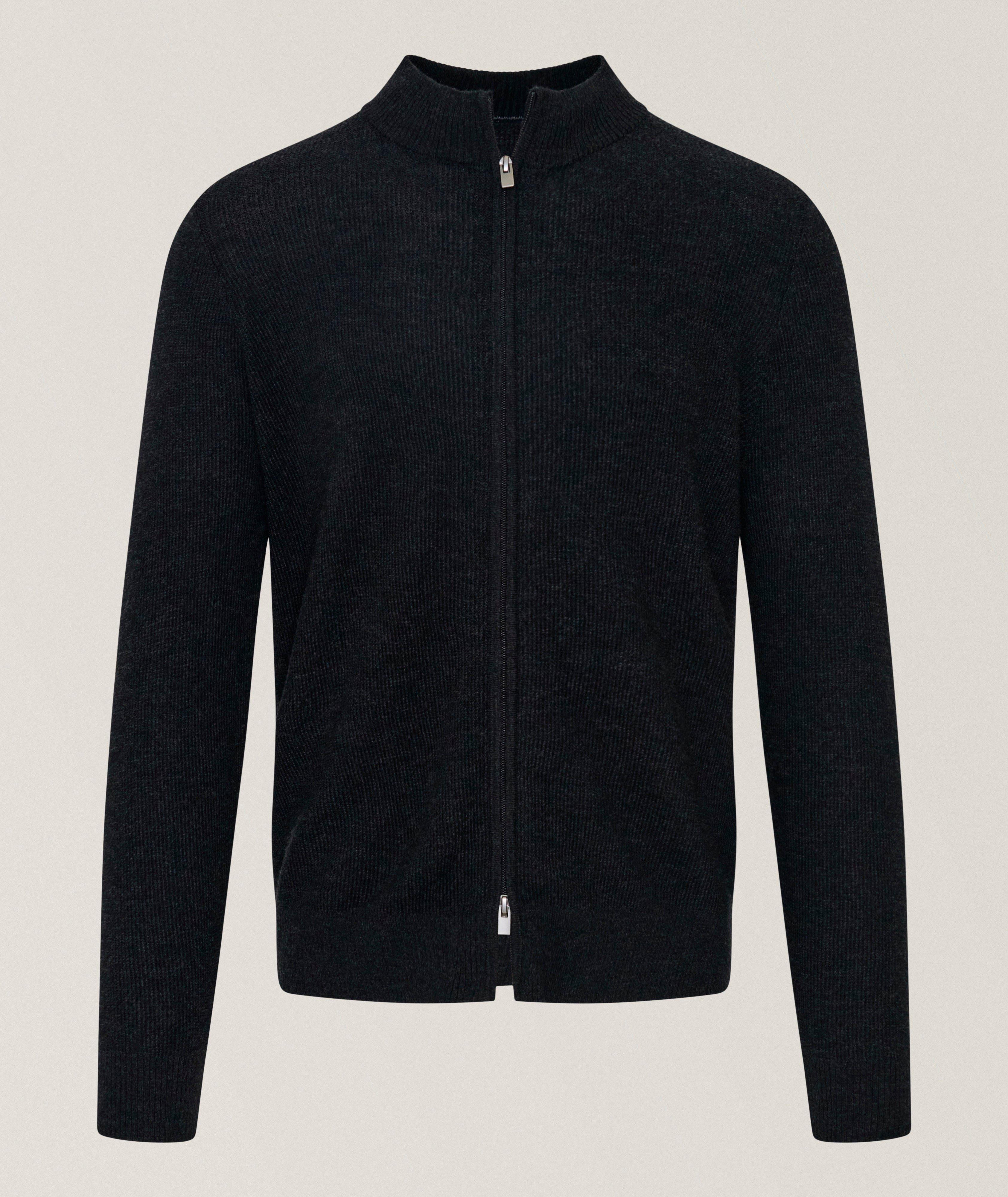 Patrick Assaraf Ribbed Merino Wool Full-Zip Sweater