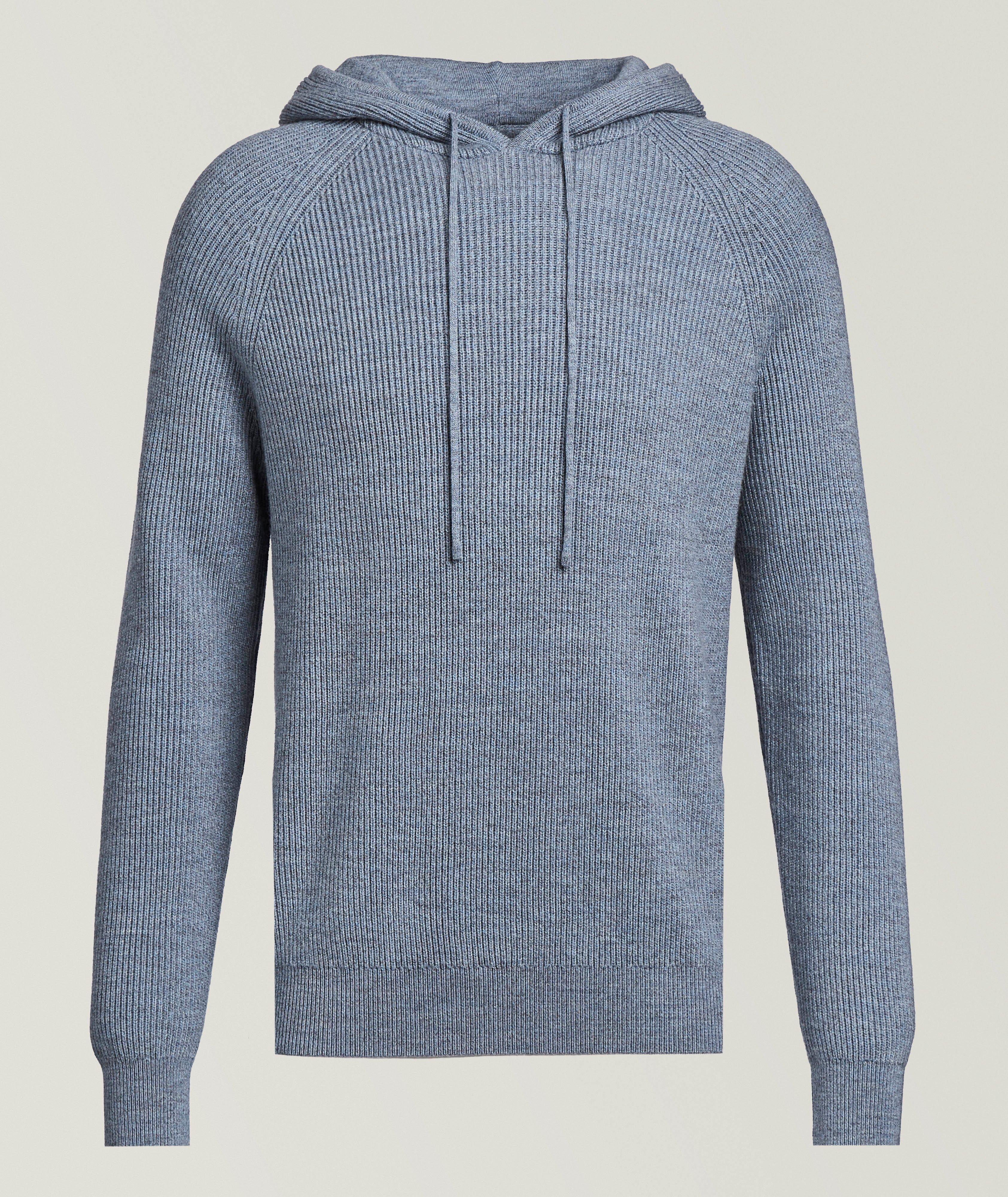 Patrick Assaraf Extrafine Merino Wool Ribbed Hooded Sweater