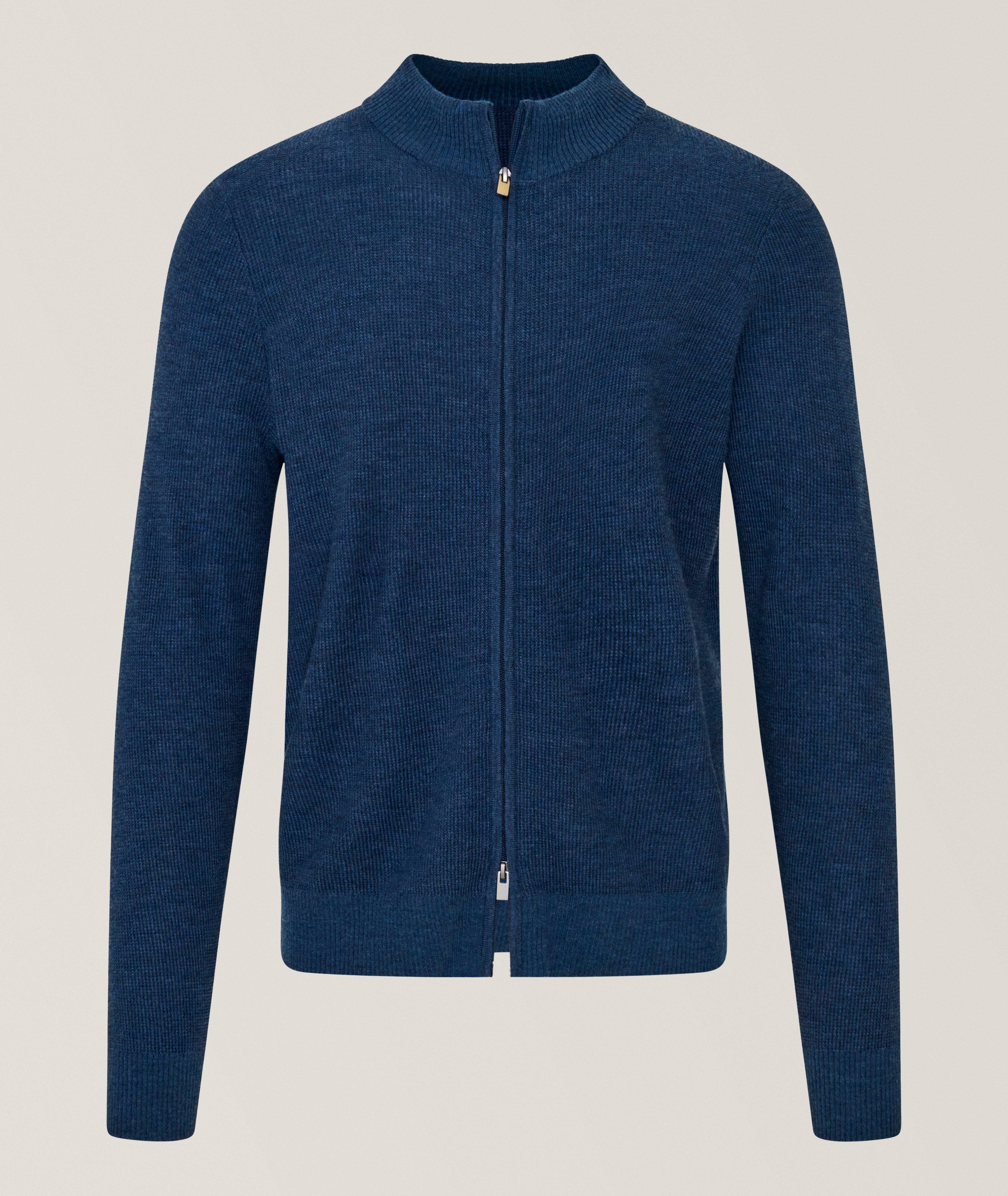 Patrick Assaraf Ribbed Merino Wool Full-Zip Sweater