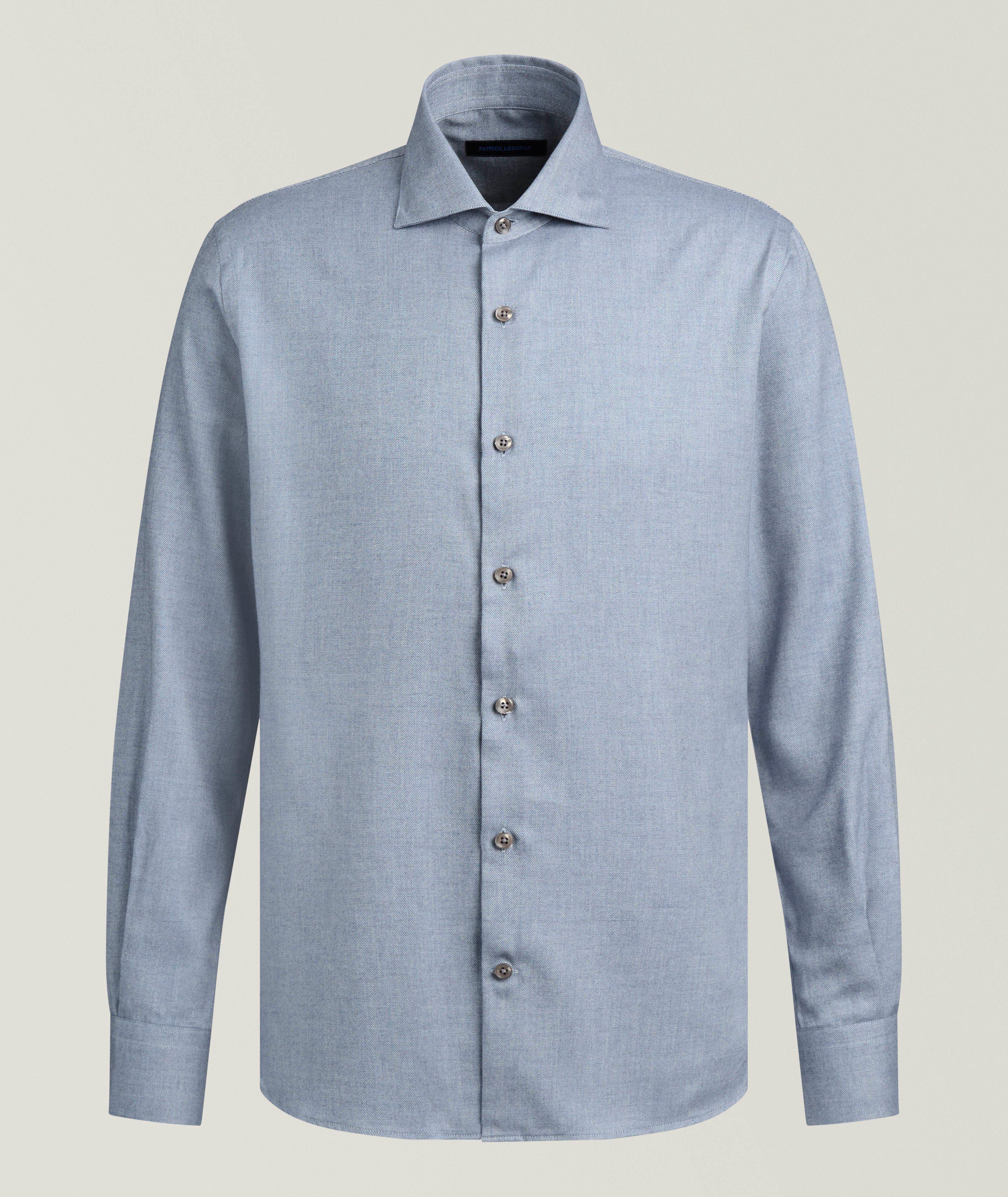 Patrick Assaraf Mélange Herringbone Cotton-Lyocell Shirt