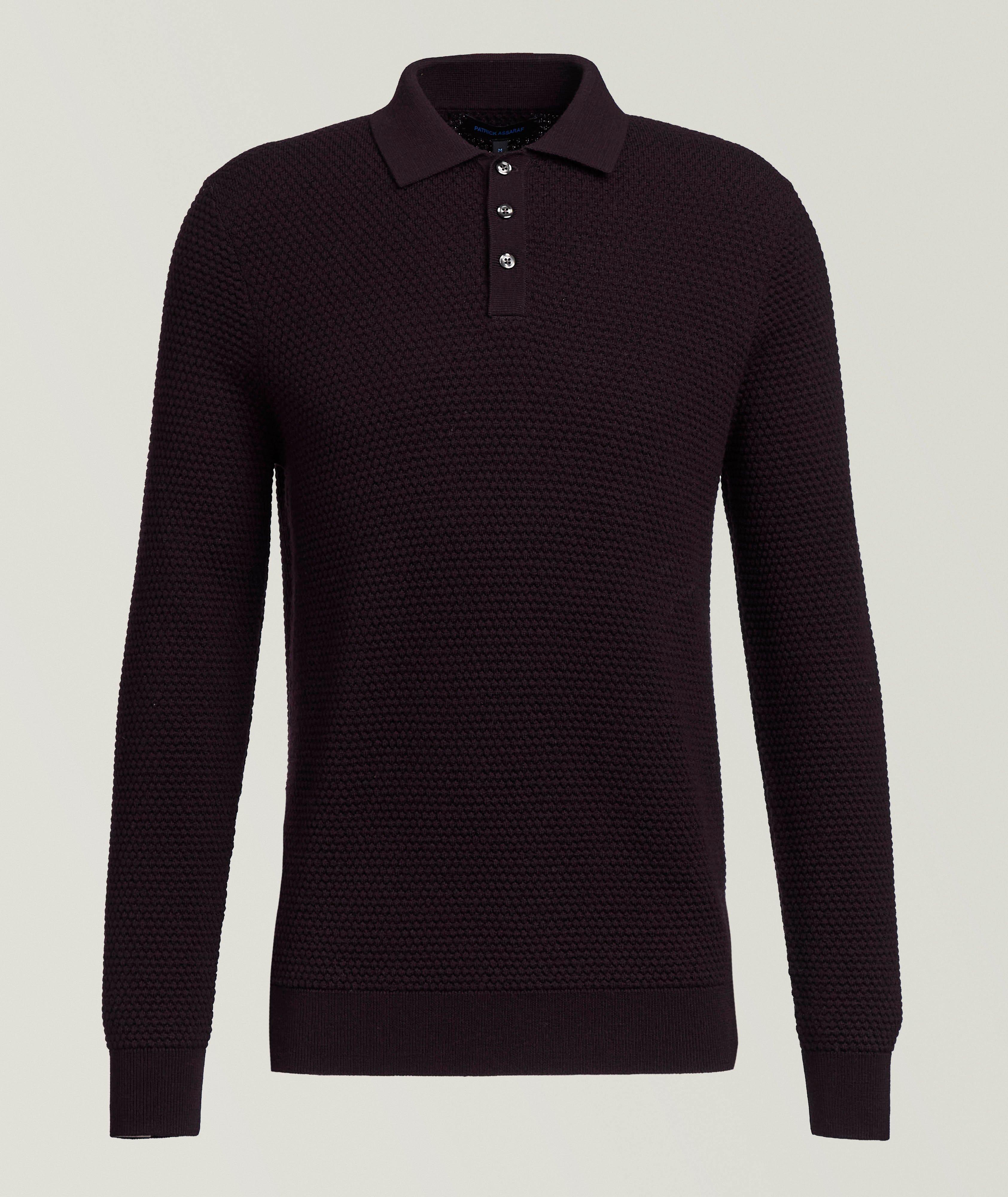 Patrick Assaraf Extrafine Merino Wool Bubble Stitch Polo