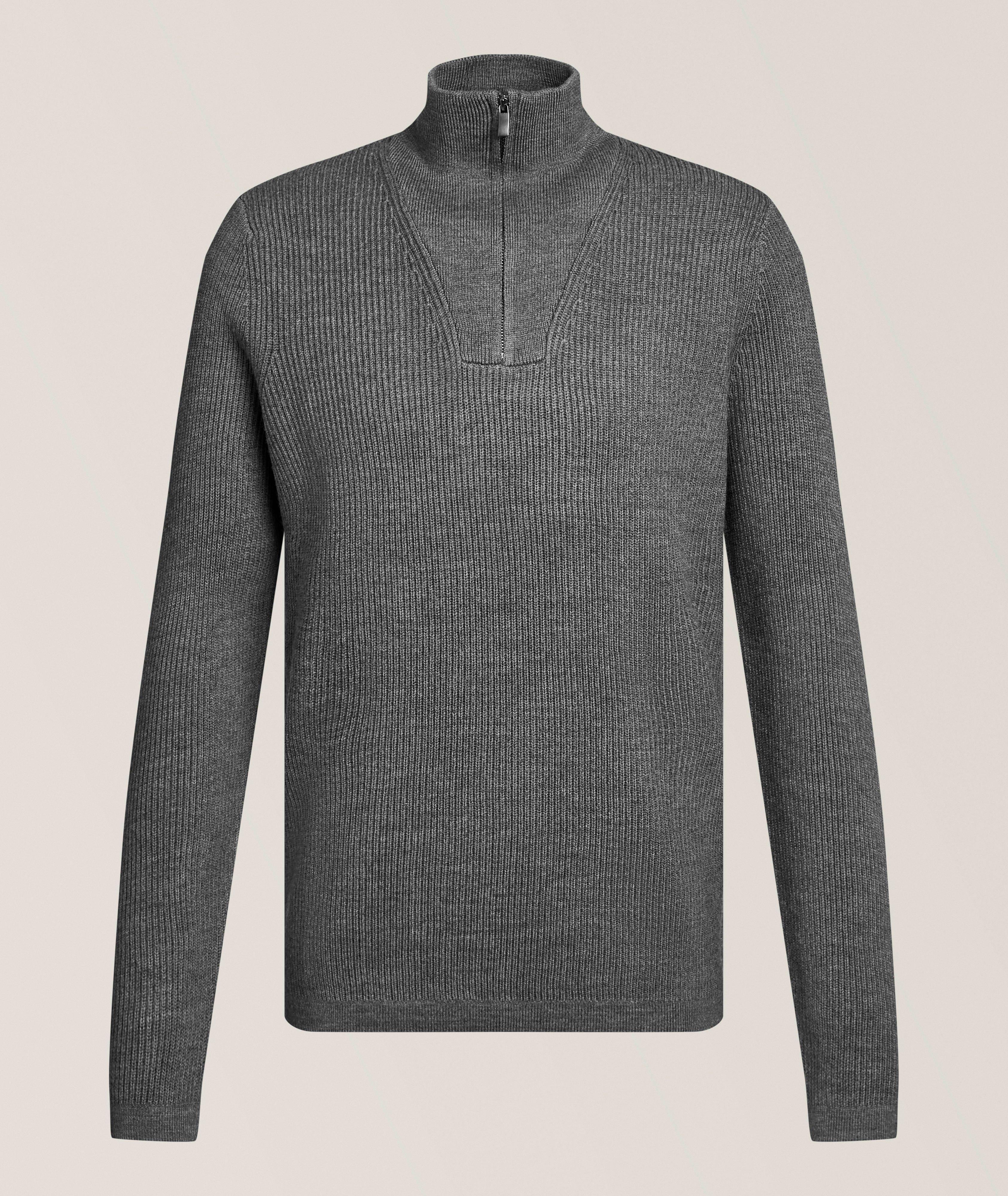 Patrick Assaraf PA CHRCL CSTLRCK 1/4 MCK RIB ZIP SWTR