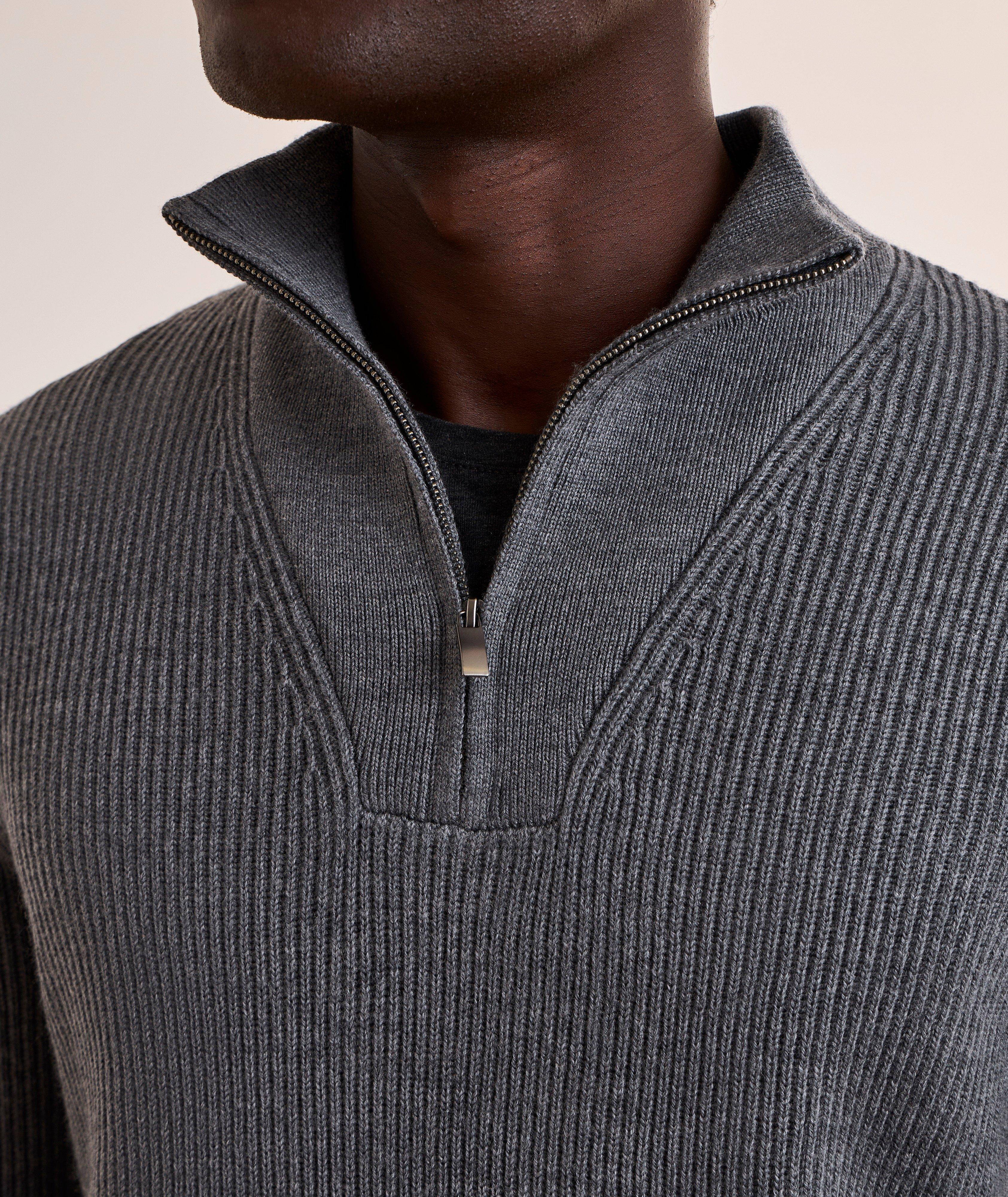 Pull quart-zippée laine mérinos côtelée  image 3