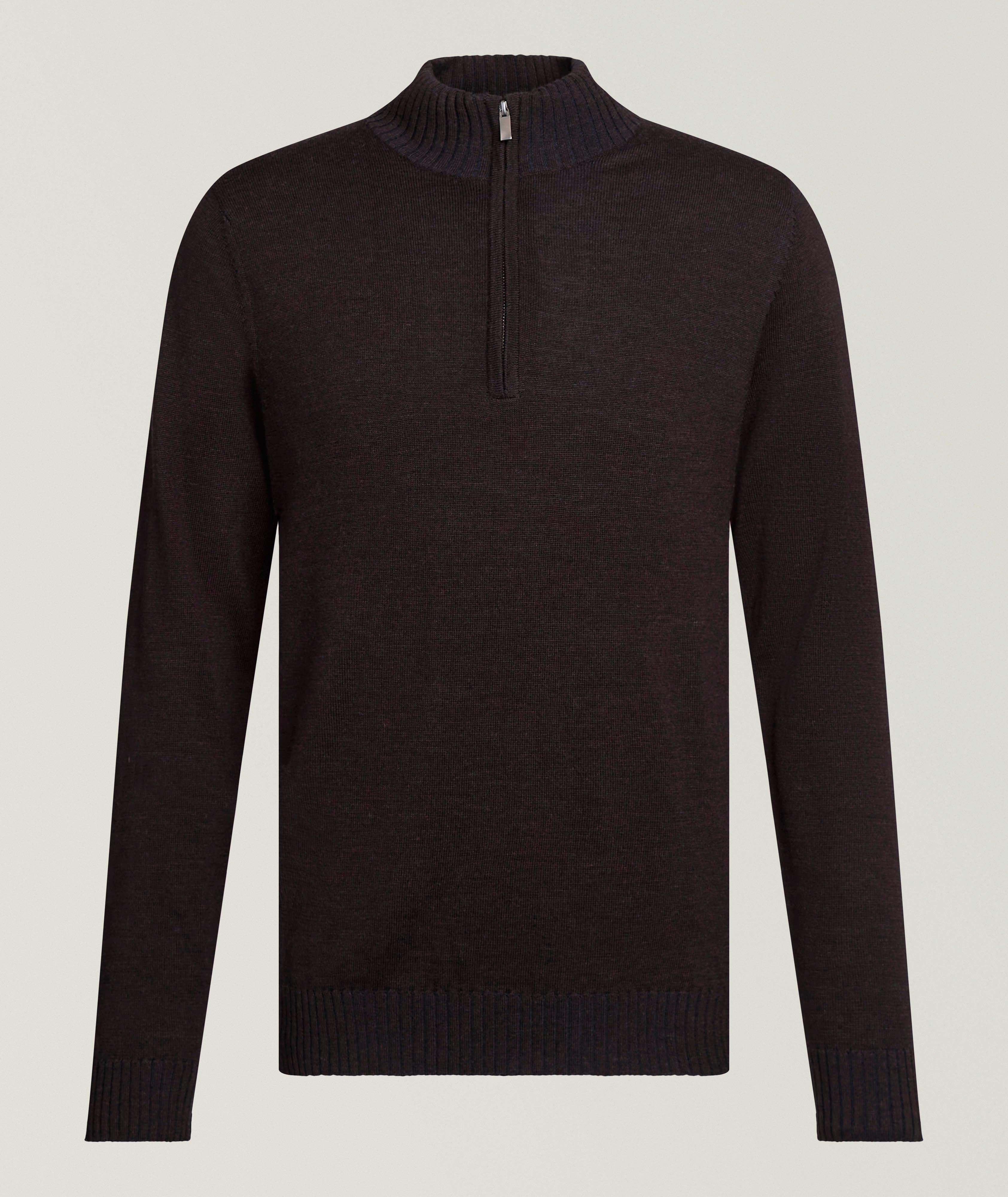 Patrick Assaraf PA DK BRWN BRWNIE PLTD 1/4 MCK ZIP SWTR