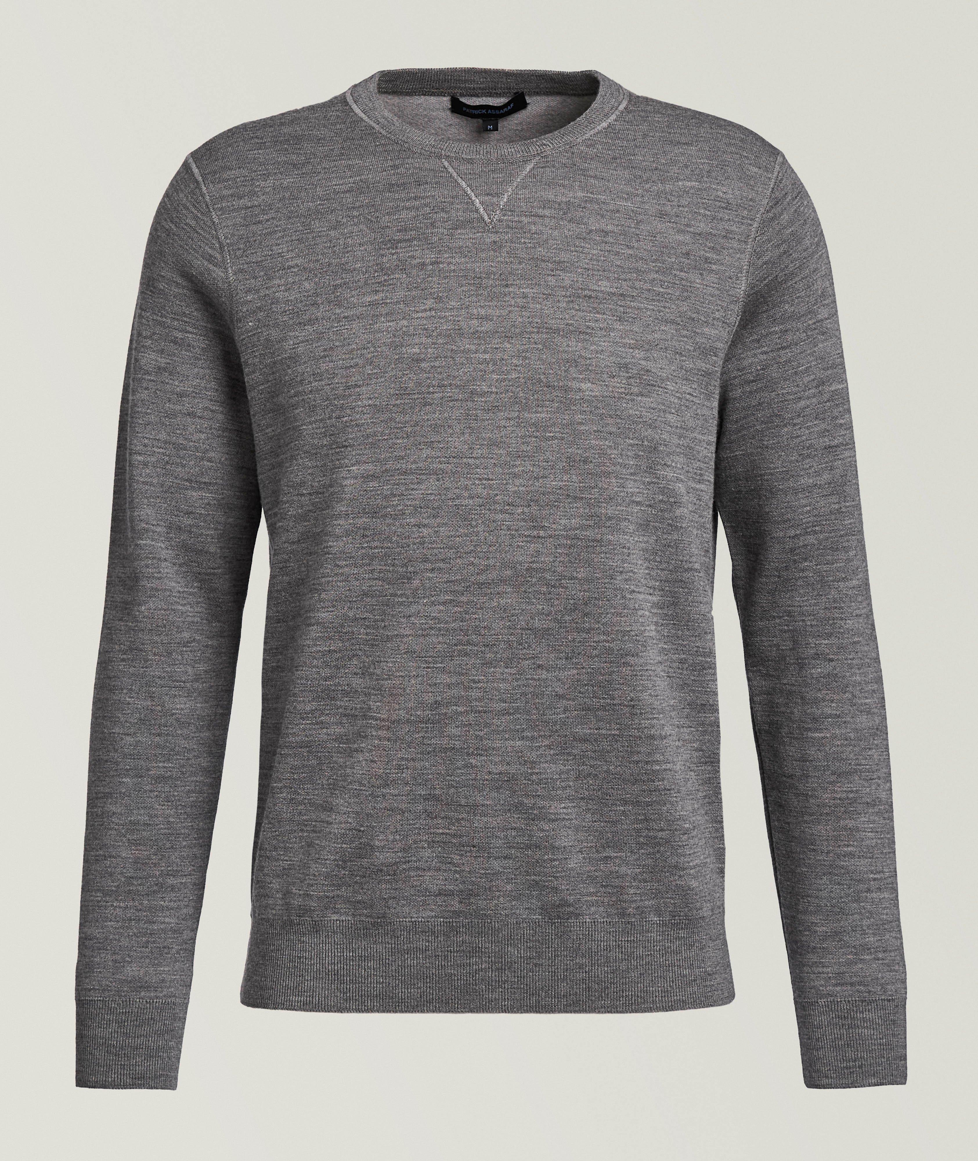 Patrick Assaraf Mélange V-Insert Double-Face Crewneck Sweatshirt