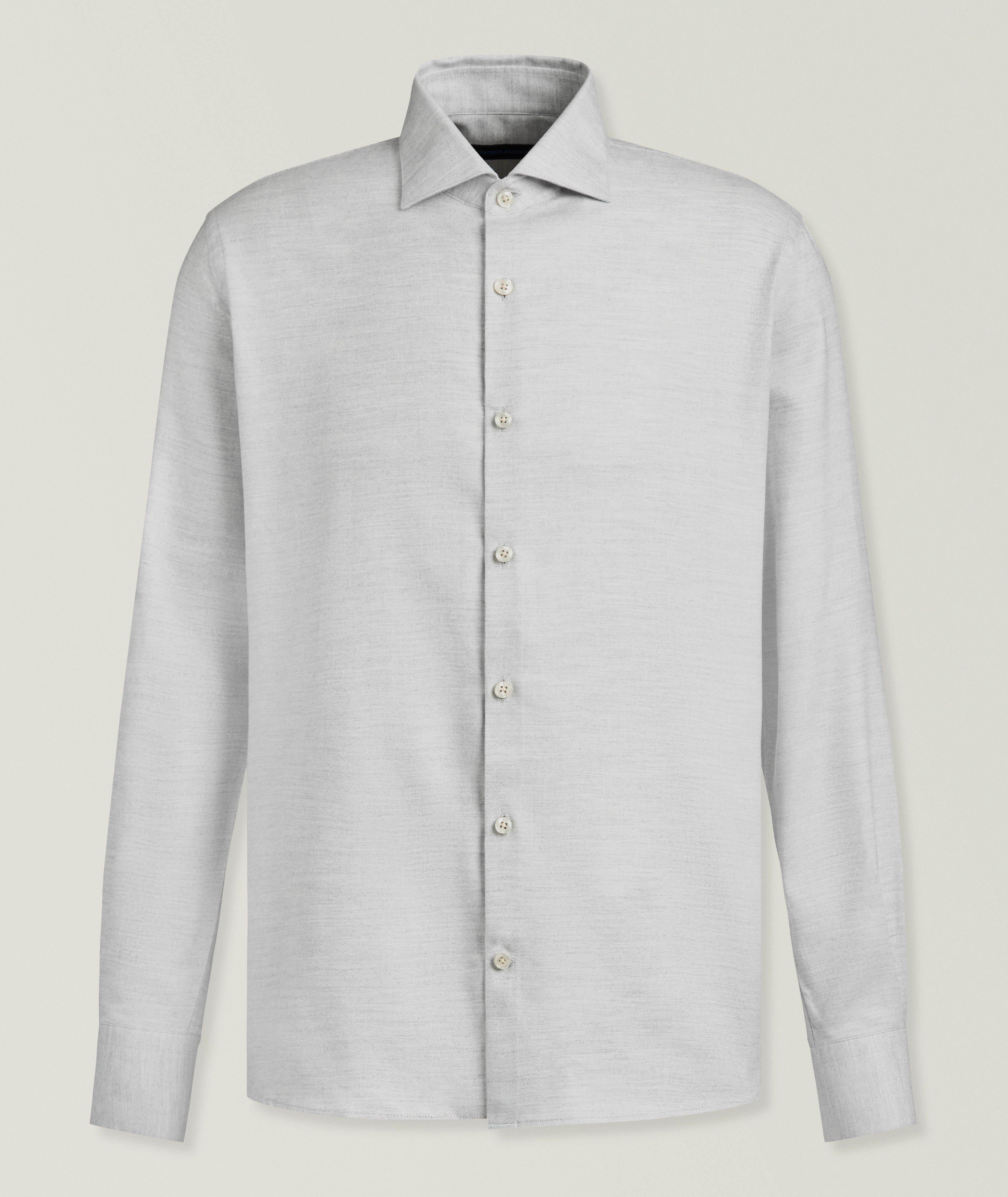 Patrick Assaraf Mélange Herringbone Cotton-Lyocell Shirt