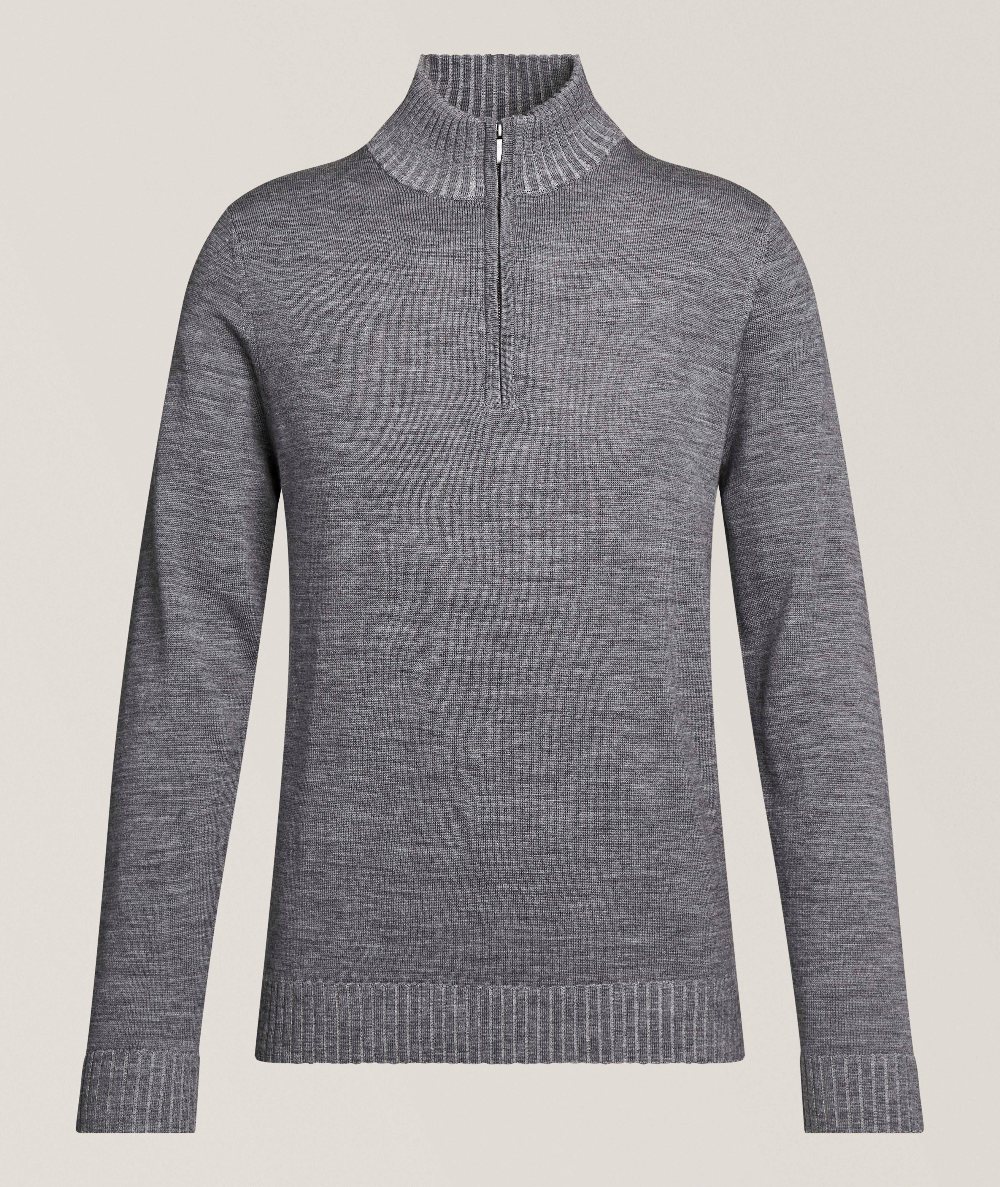 Patrick Assaraf PA GRY MST PLTD 1/4 MCK ZIP SWTR