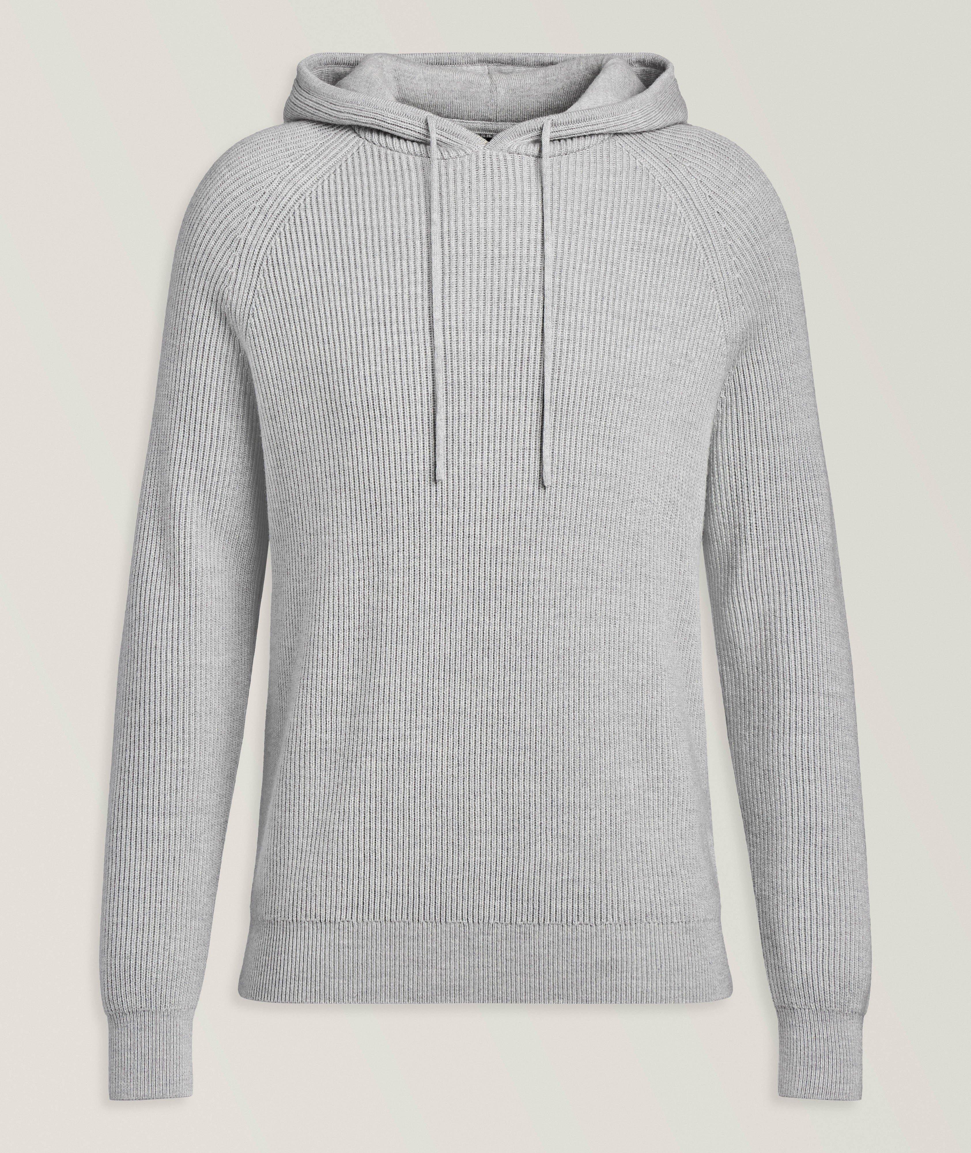 Patrick Assaraf Ribbed Merino Wool Hooded Sweater