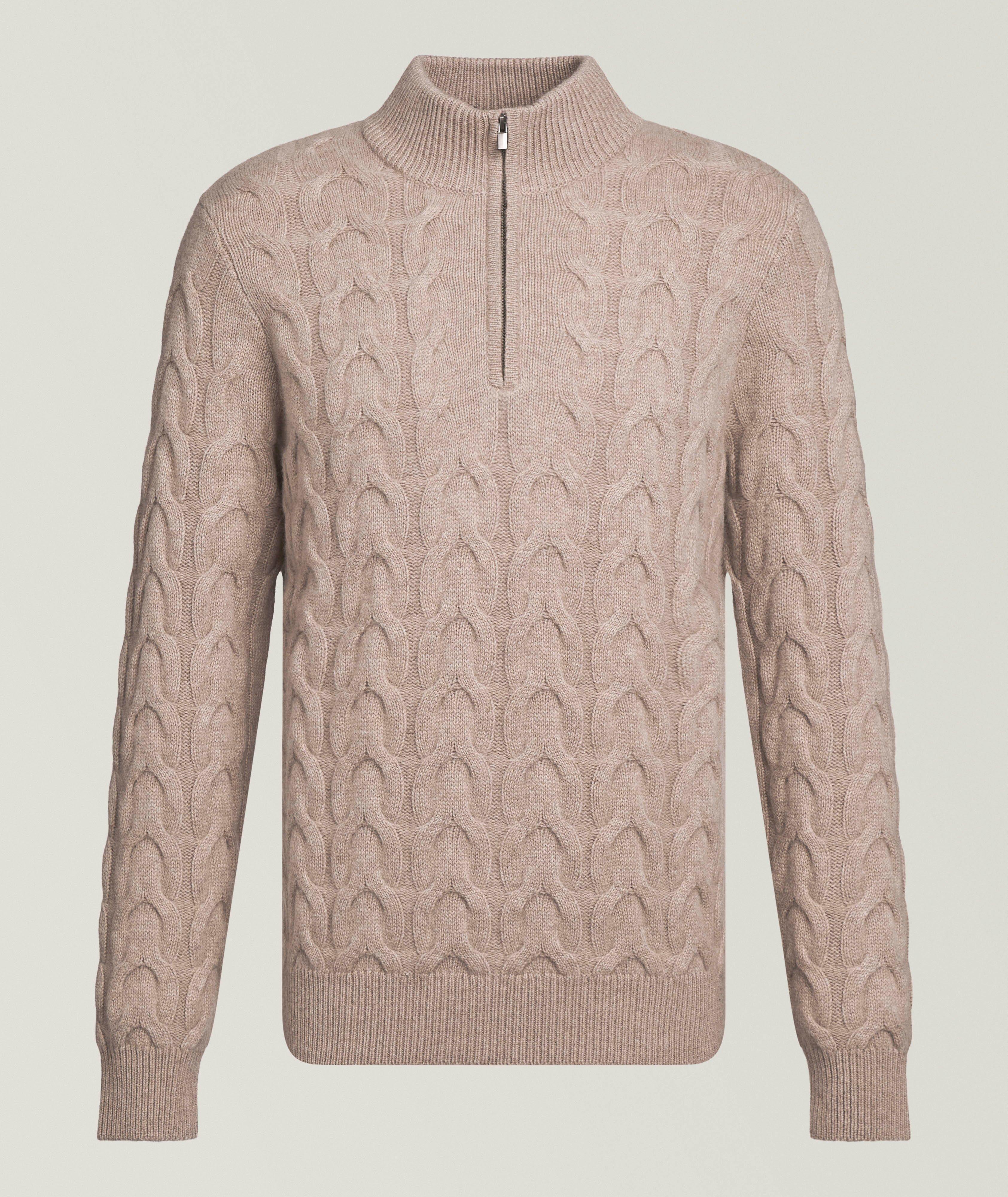 Patrick Assaraf Cable Knit Quarter-Zip Sweater