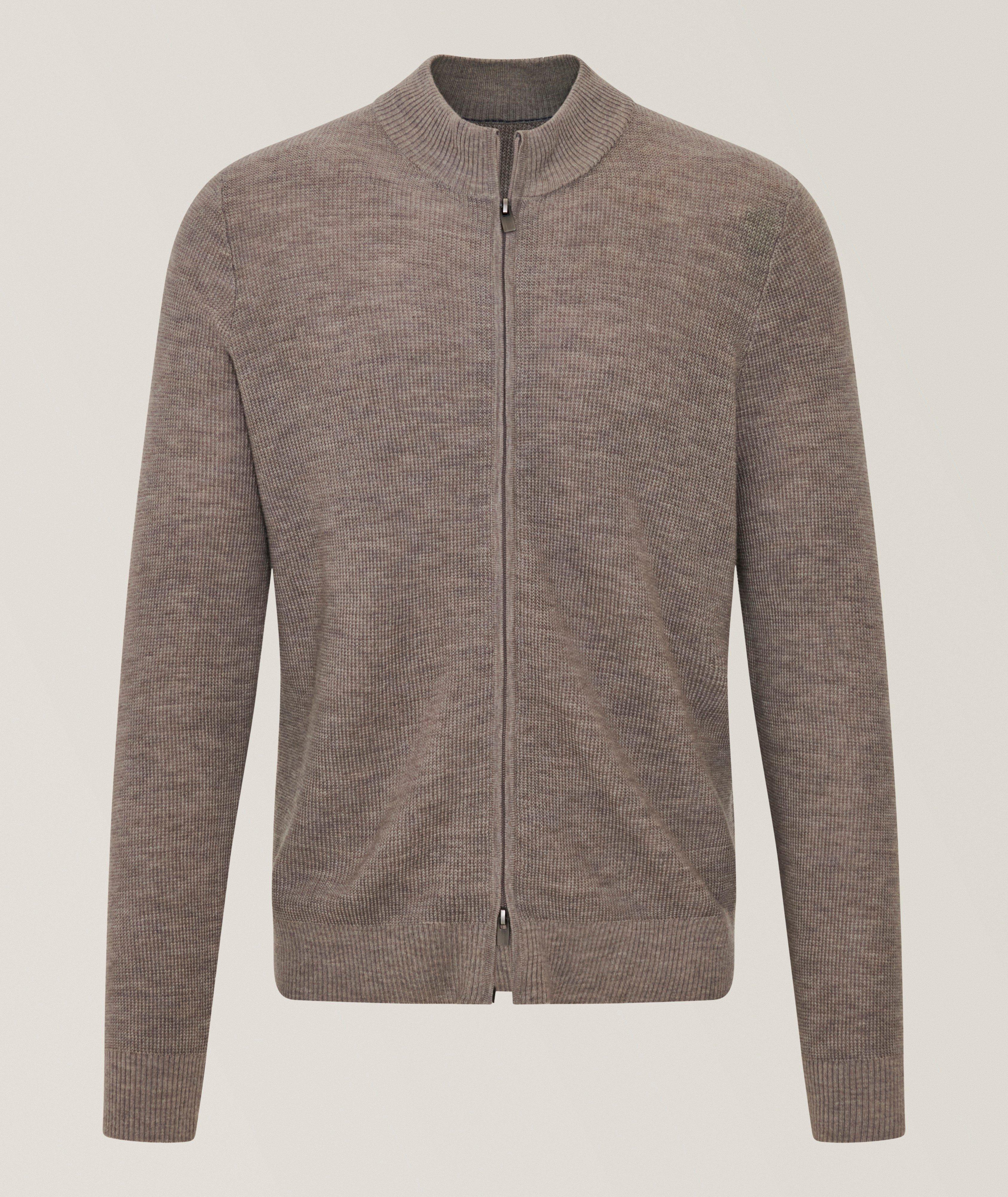 Patrick Assaraf Ribbed Merino Wool Full-Zip Sweater