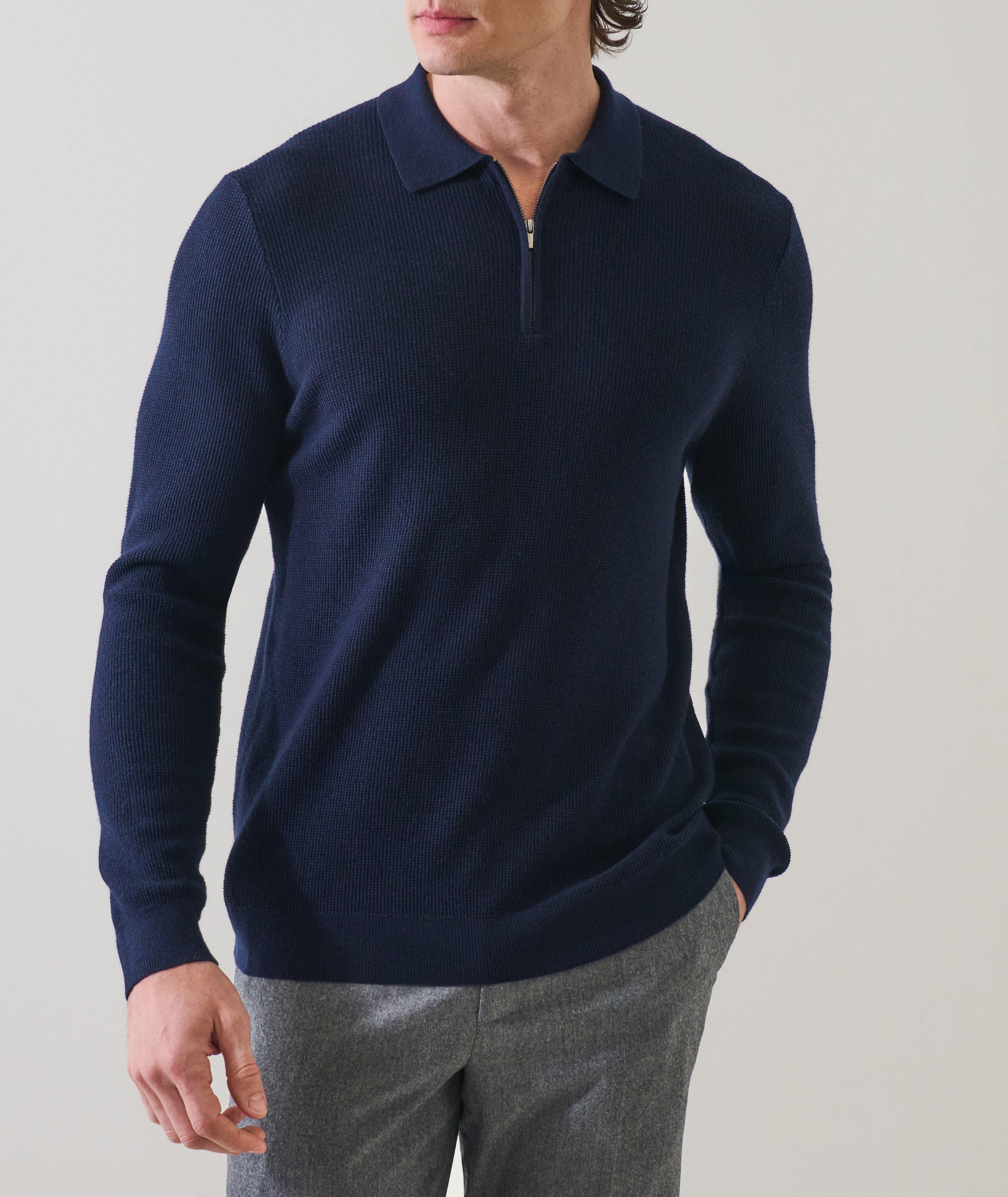 Ribbed Merino Wool Quarter-Zip Polo image 2