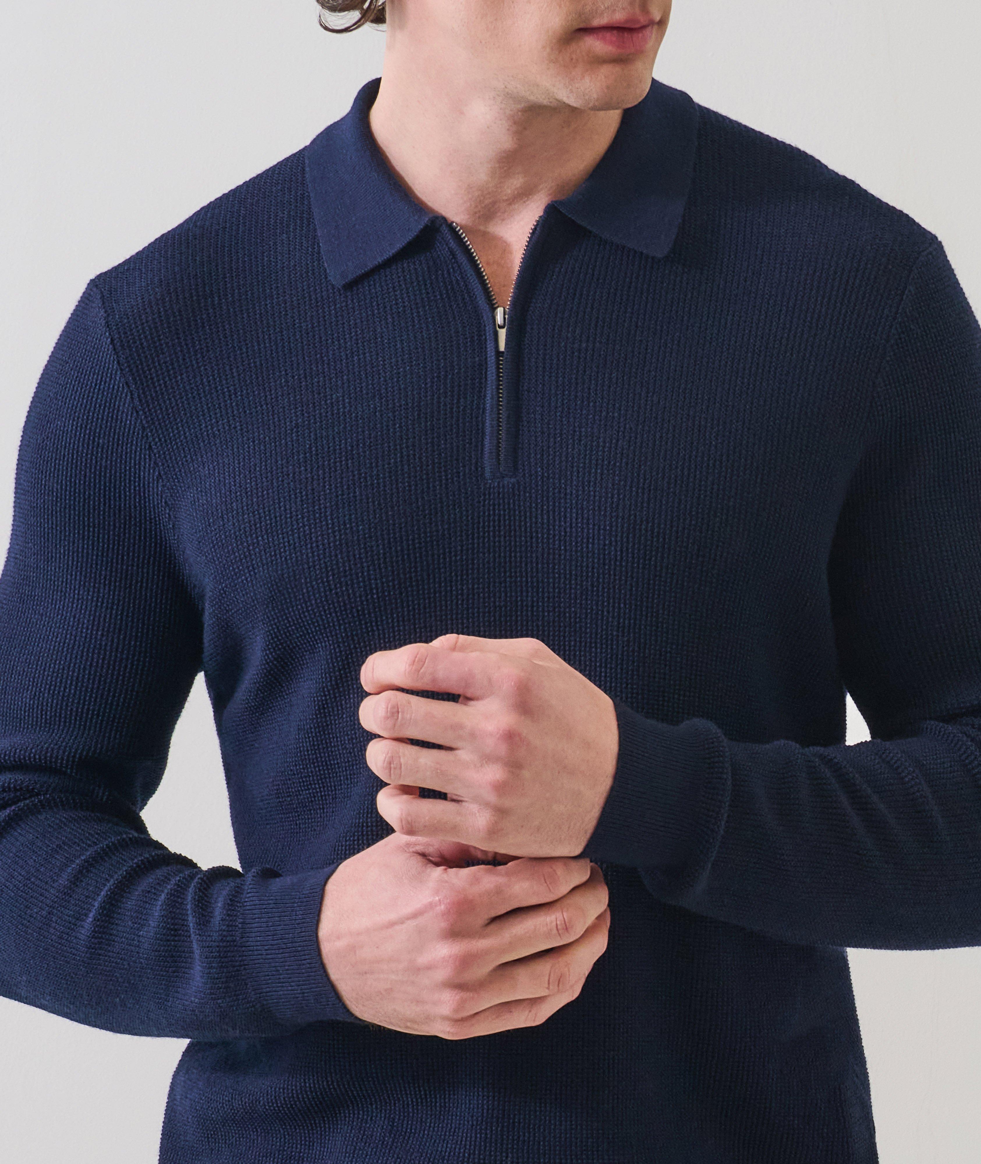 Ribbed Merino Wool Quarter-Zip Polo image 3