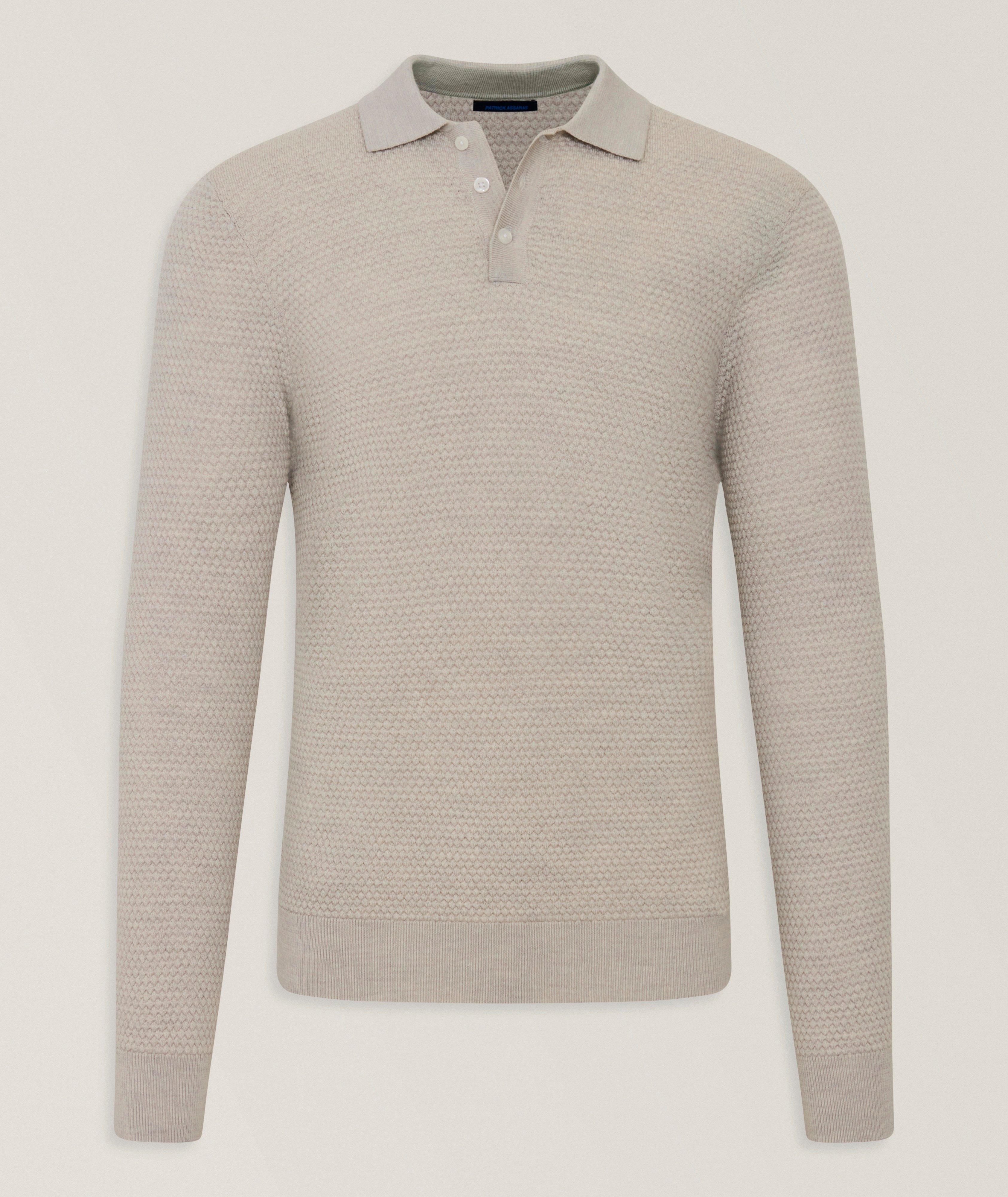 Patrick Assaraf Extrafine Merino Wool Bubble Stitch Polo