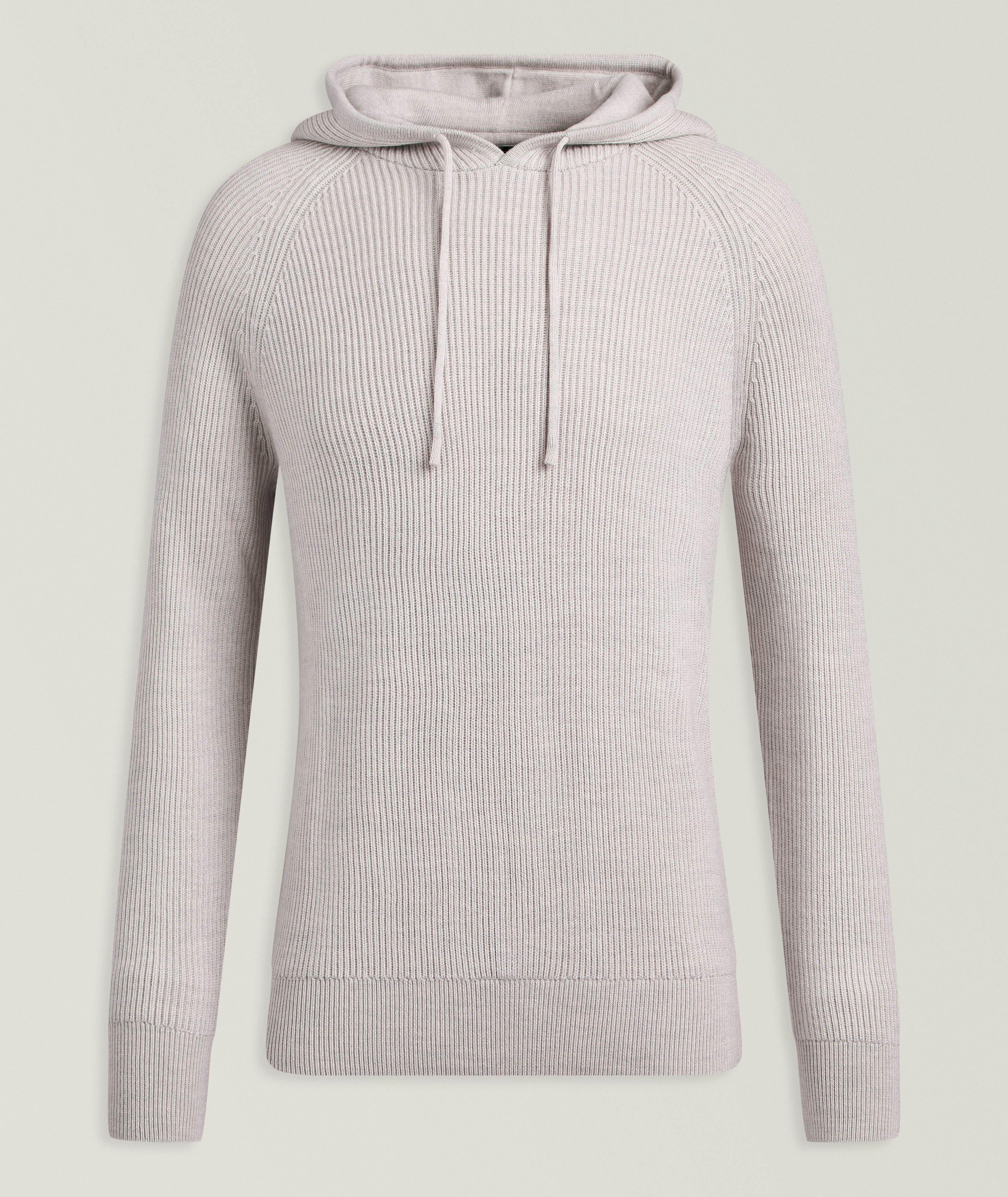 Patrick Assaraf Extrafine Merino Wool Ribbed Hooded Sweater