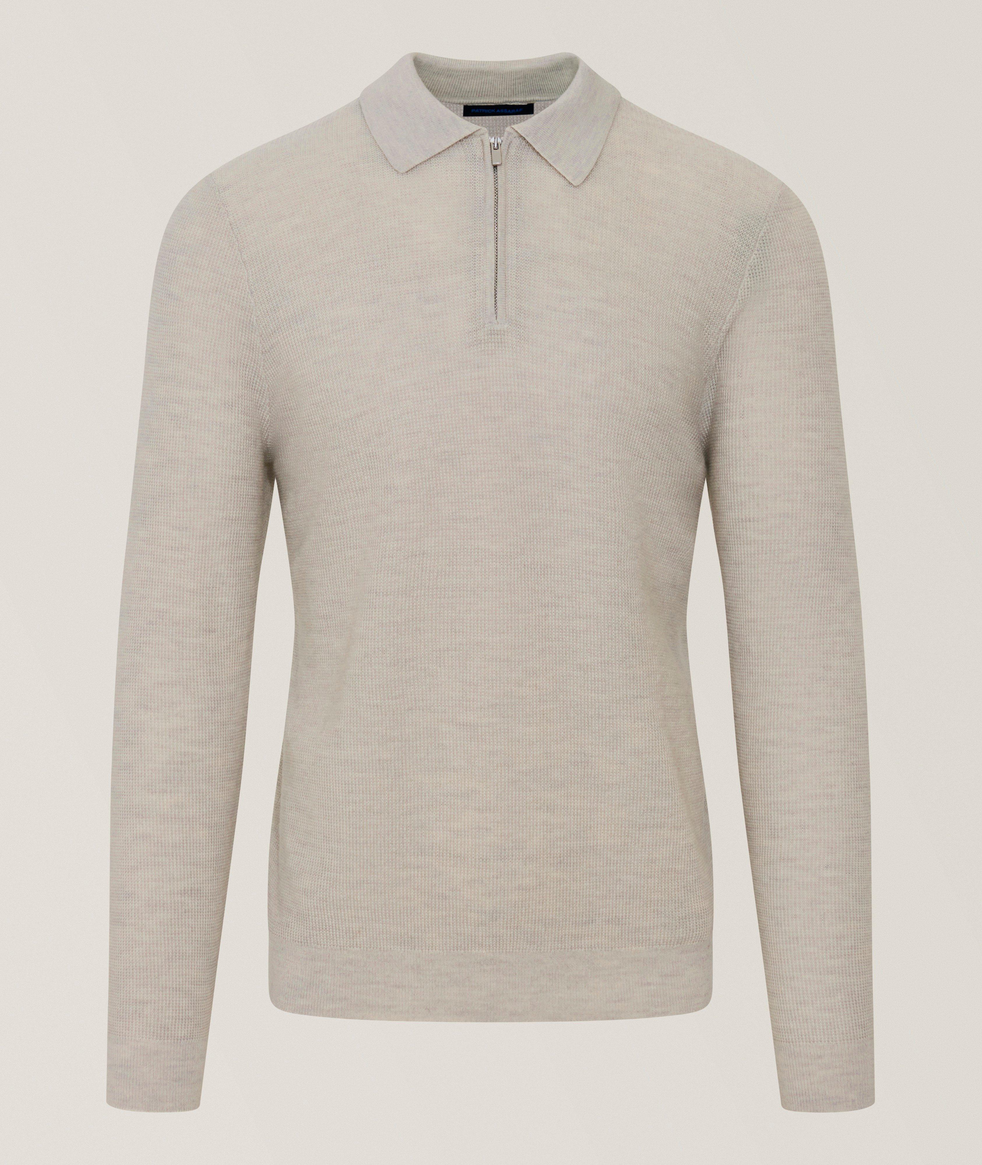 Patrick Assaraf Ribbed Merino Wool Quarter-Zip Polo