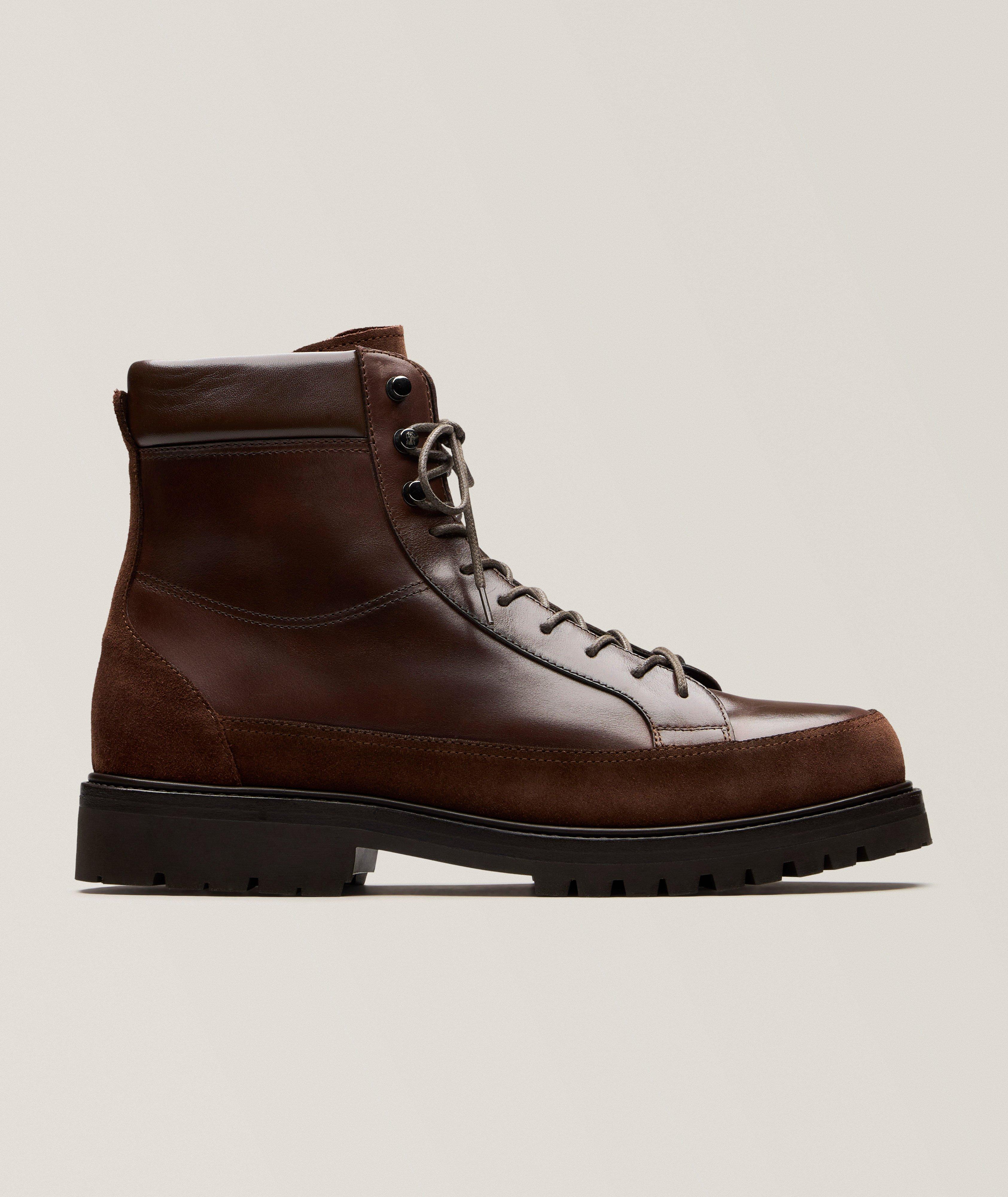 Brunello Cucinelli Bottes lacées en suède & cuir