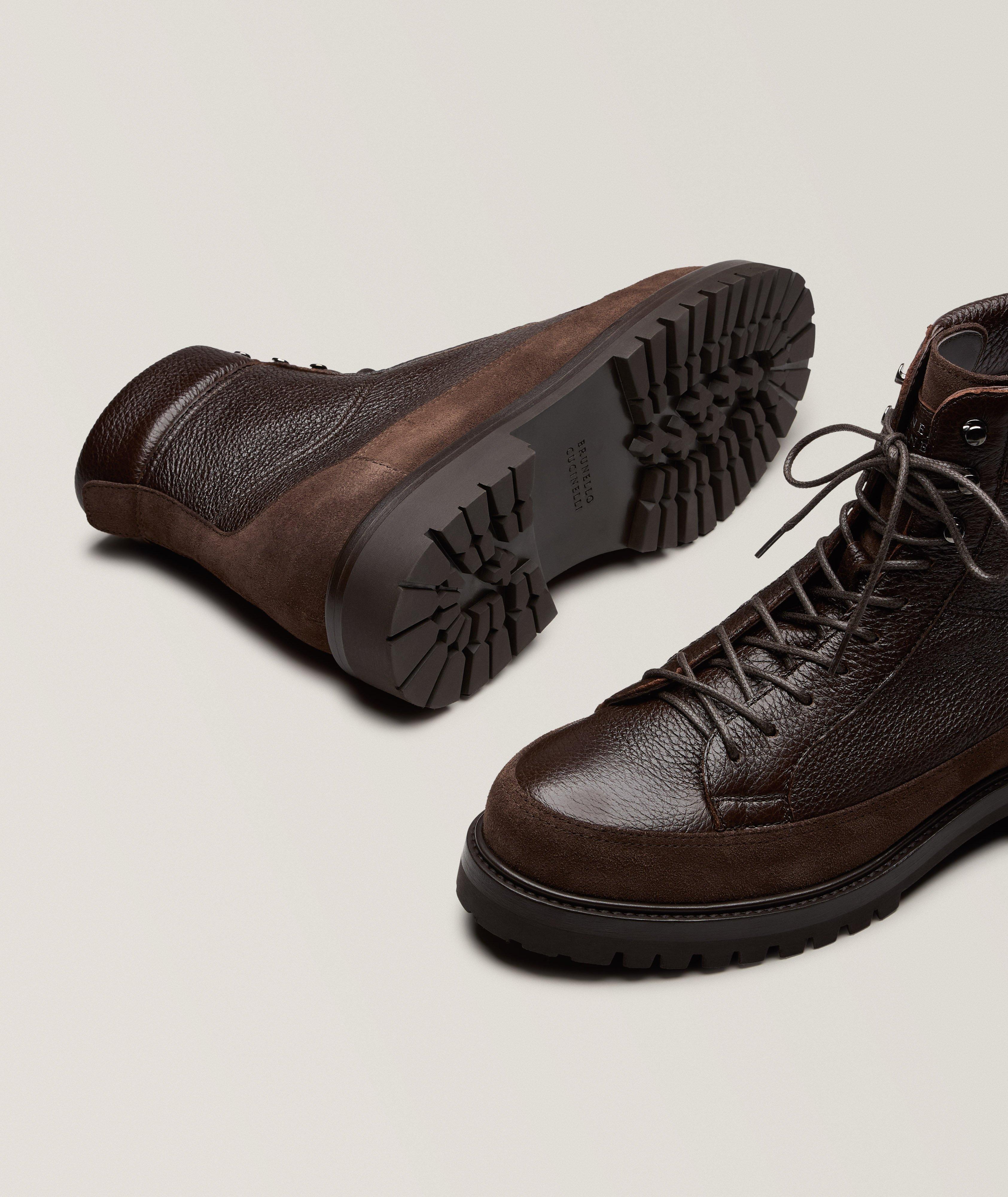 Grained Leather & Suede Lace-Up Boots image 3