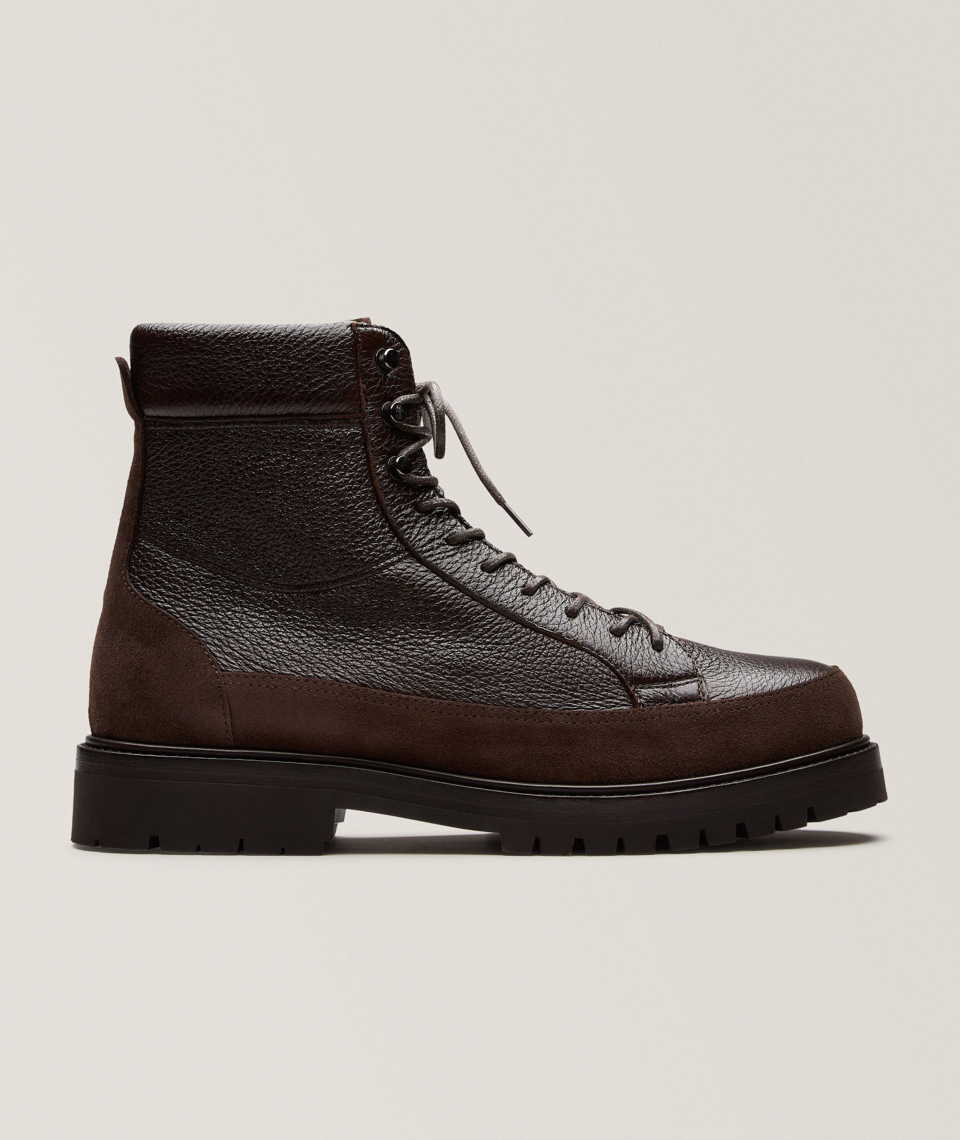 Brunello Cucinelli Grained Leather & Suede Lace-Up Boots