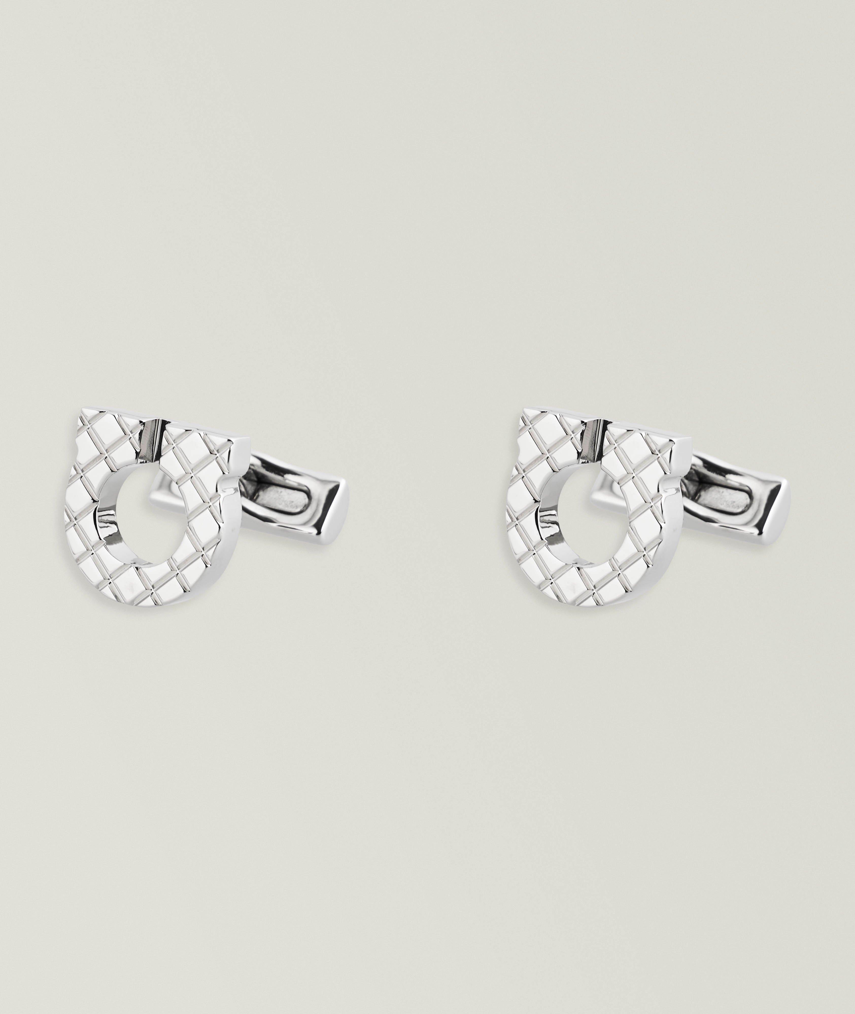 Ferragamo Engraved Gancini Silvertone Cufflinks