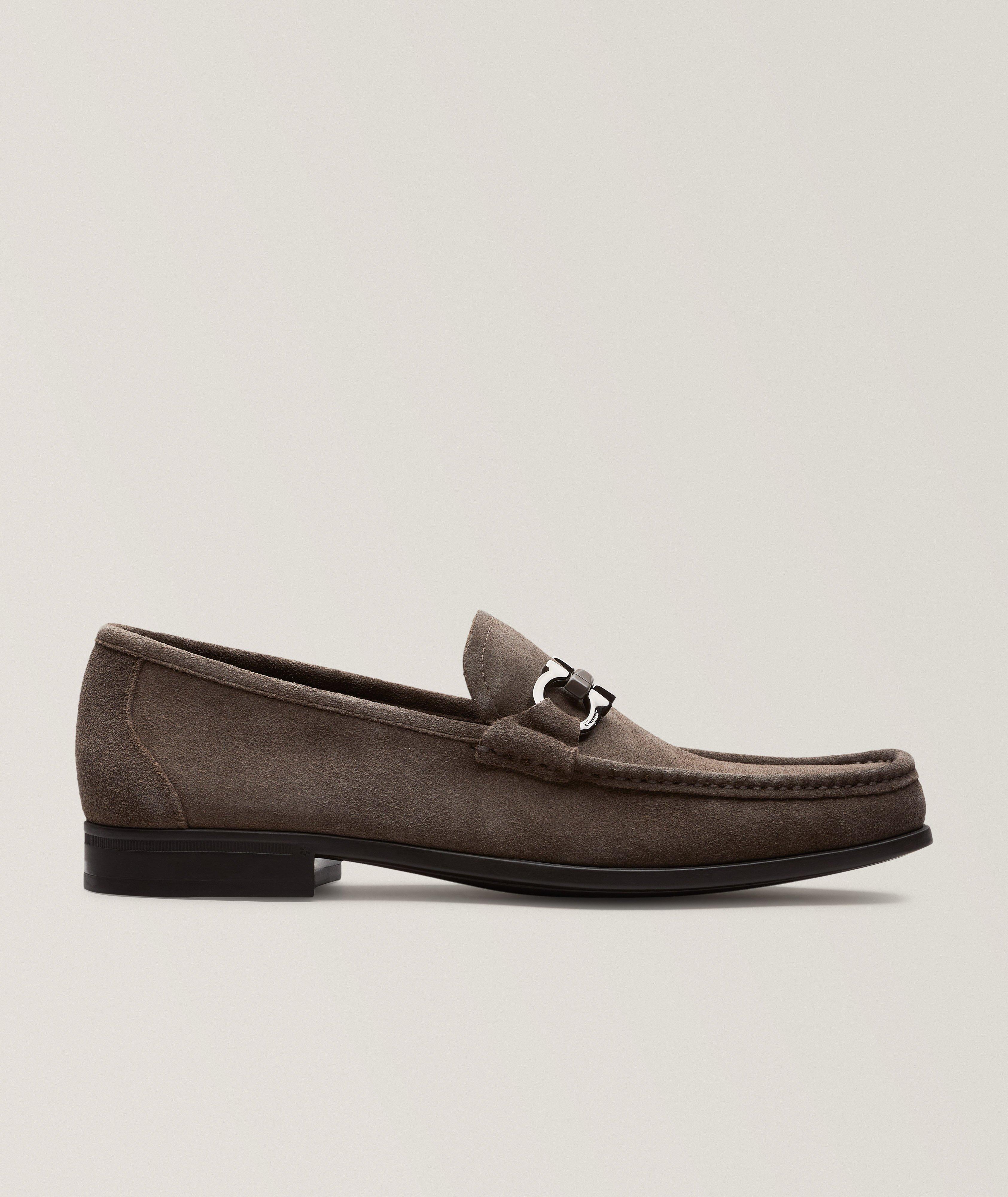 Ferragamo Grandioso Double Gancini Suede Loafers