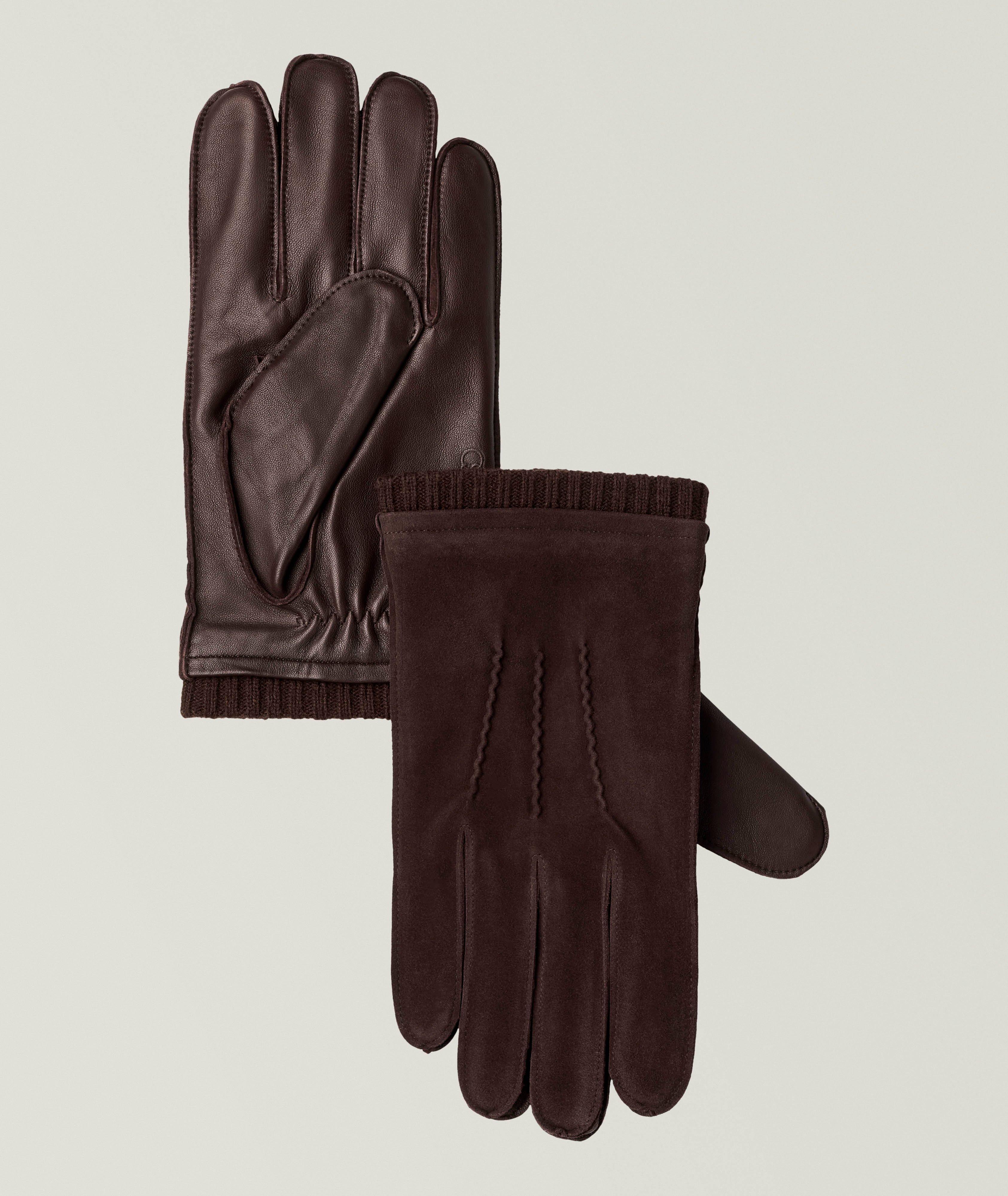 HiSO HISO DK BRN LTHR PALM RIBBED CUFF W/CASH LINING SUEDE GLOVE 