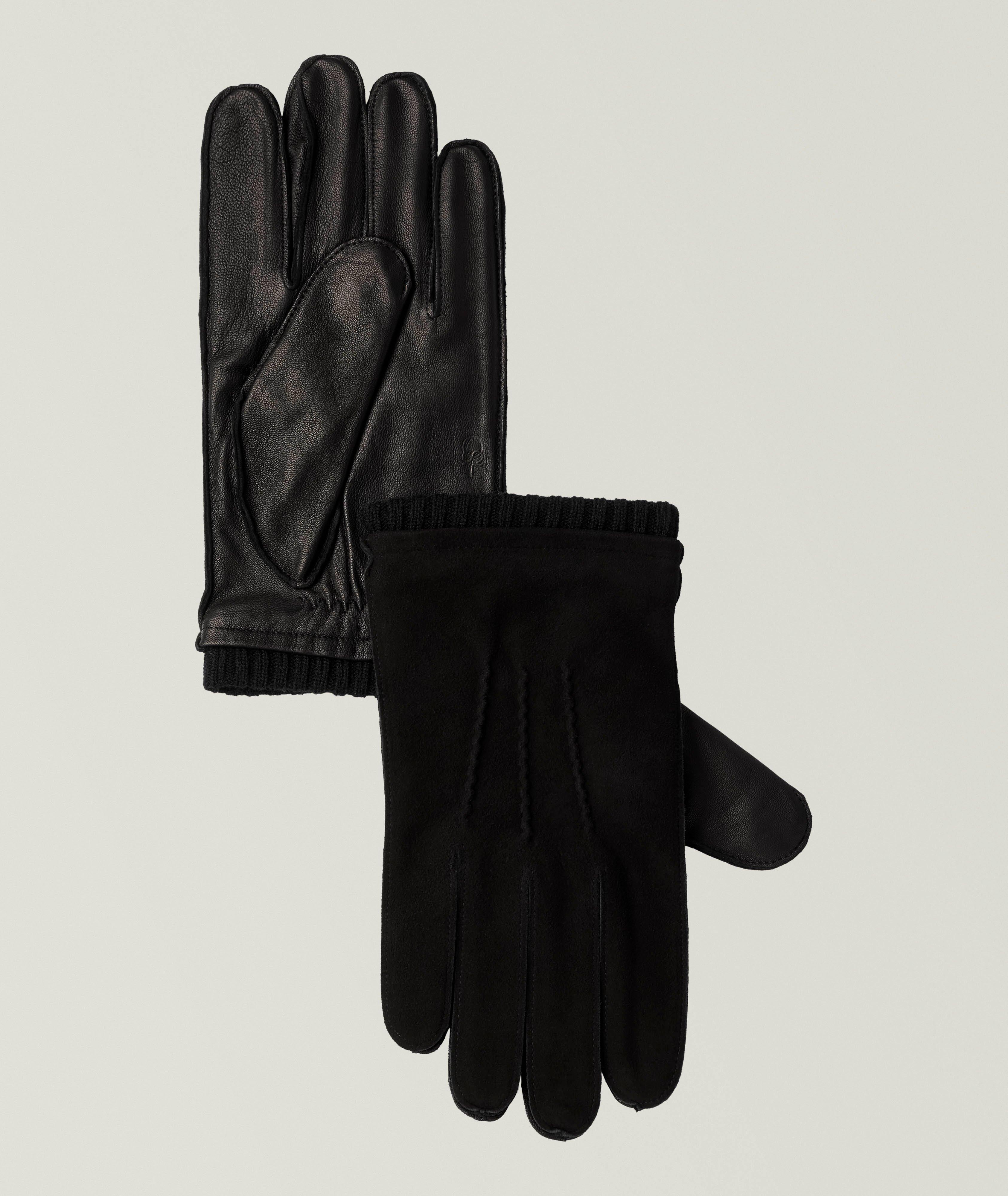 HiSO HISO BLK LTHR PALM RIBBED CUFF W/CASHM LINING SUEDE GLOVE 