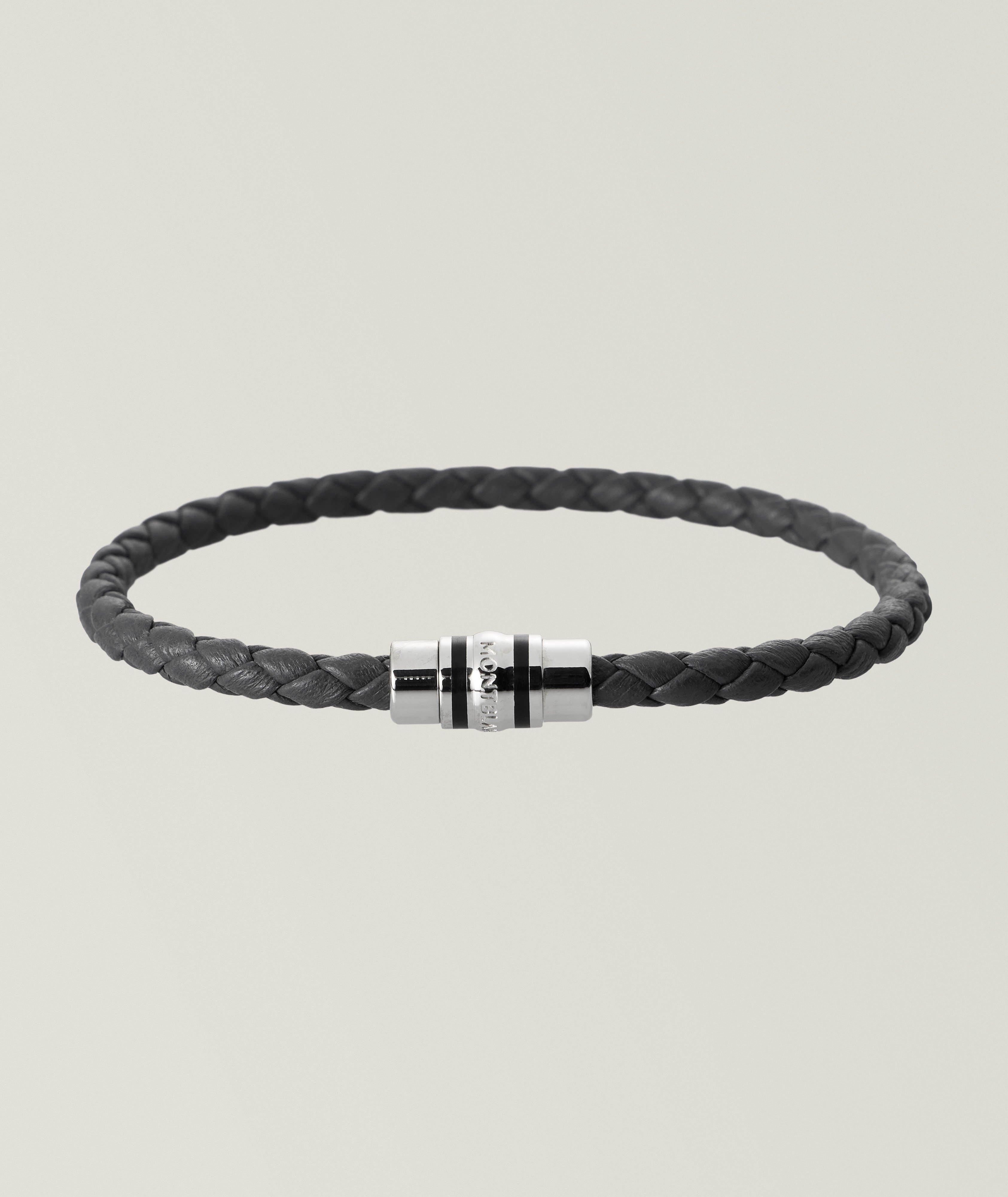 Montblanc MB FORGED IRN GRAIN LTHR 3 RING BRACELET