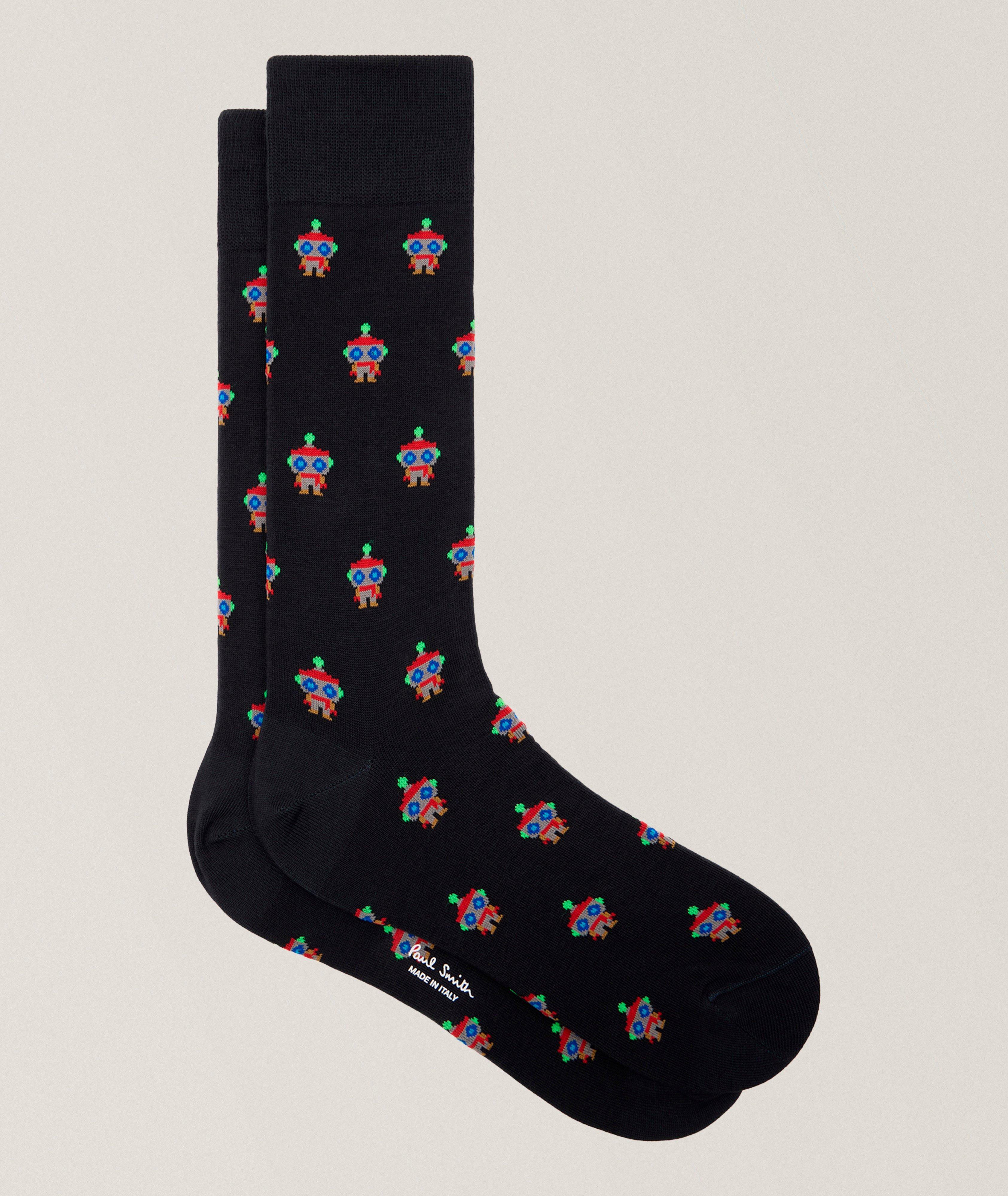 Jacquard Robot Stretch-Cotton Socks image 0