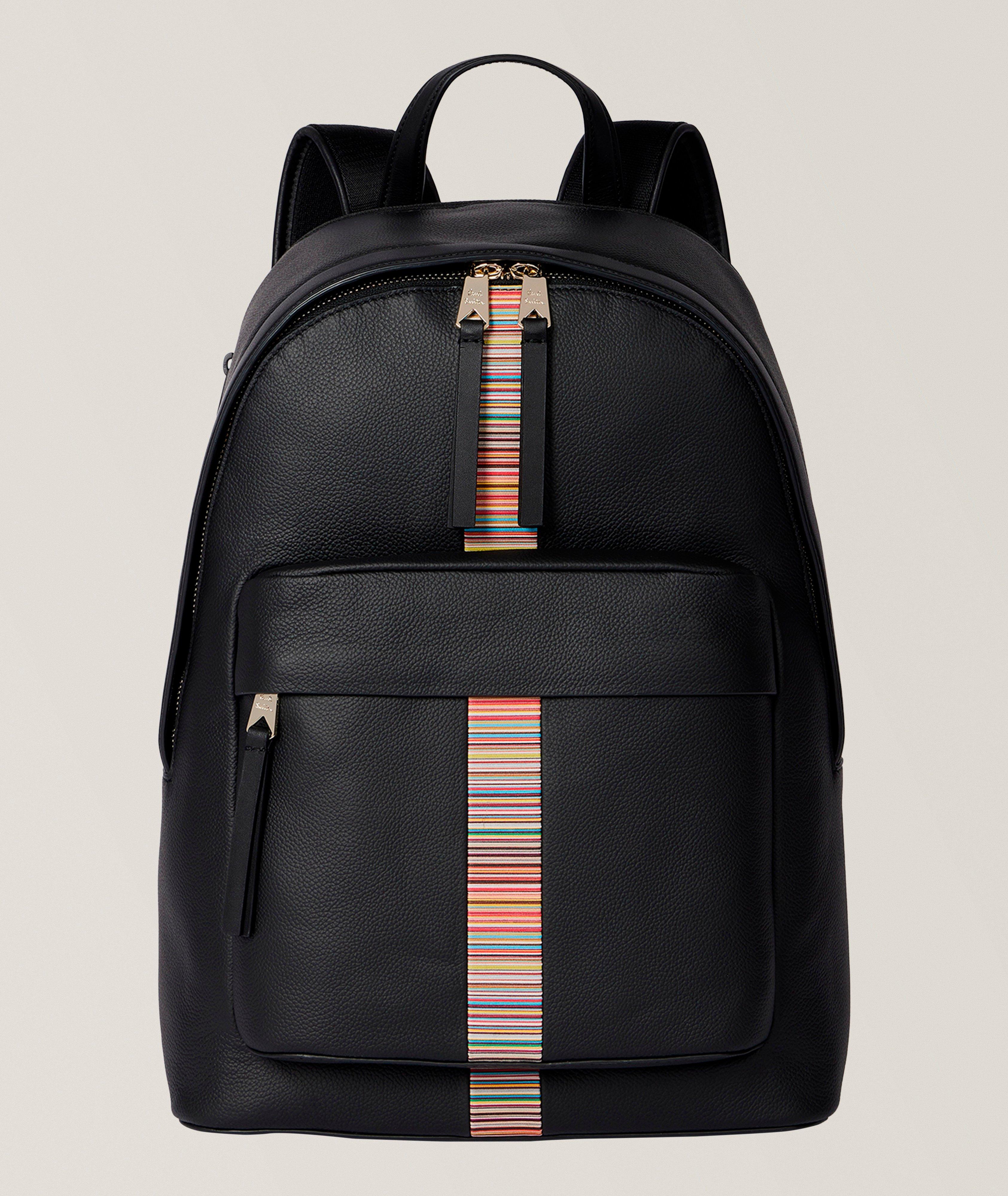 Paul Smith Leather Signature Stripe-Trim Backpack