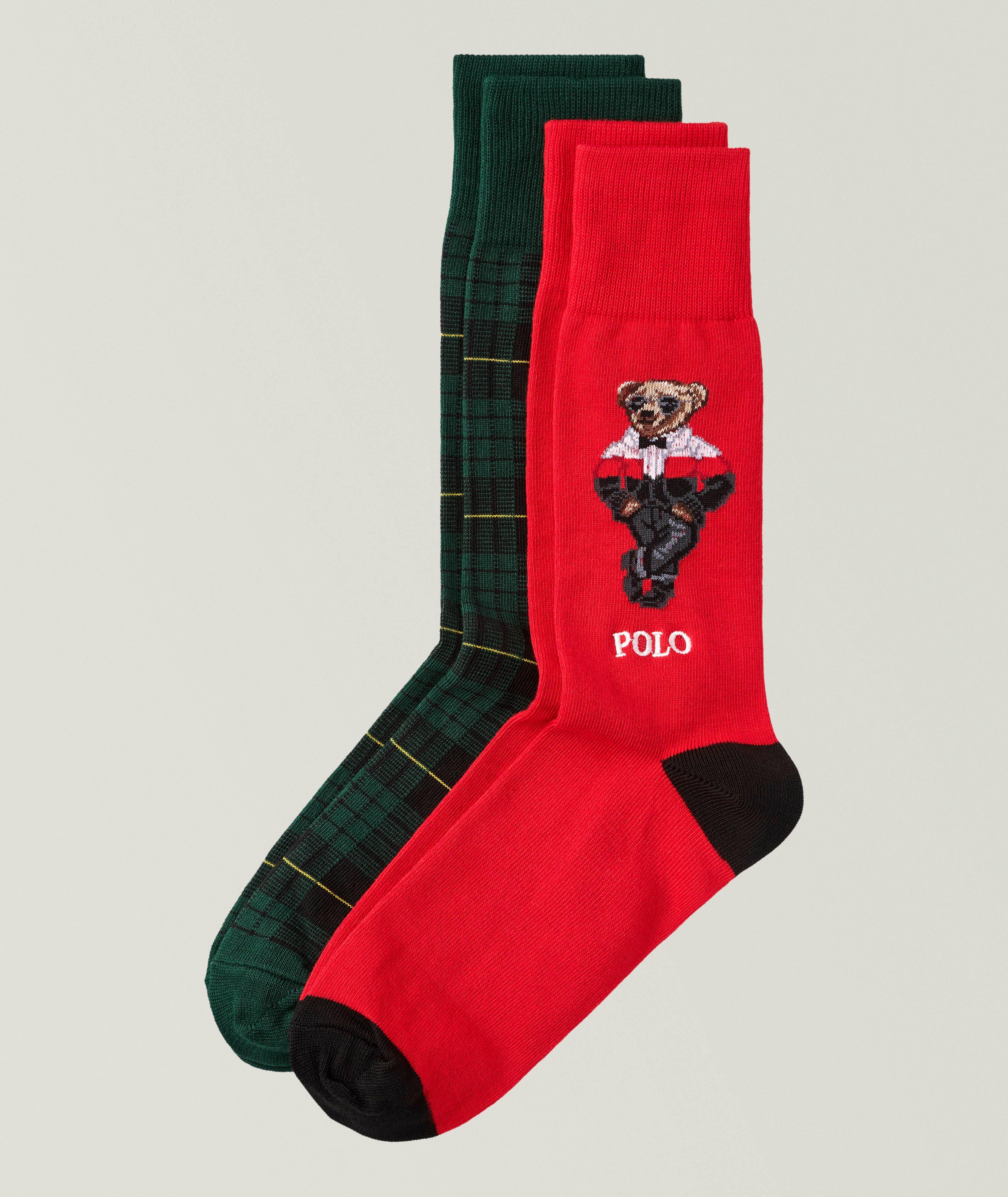 Polo Ralph Lauren 2-Pack Holiday Bear & Plaid Socks