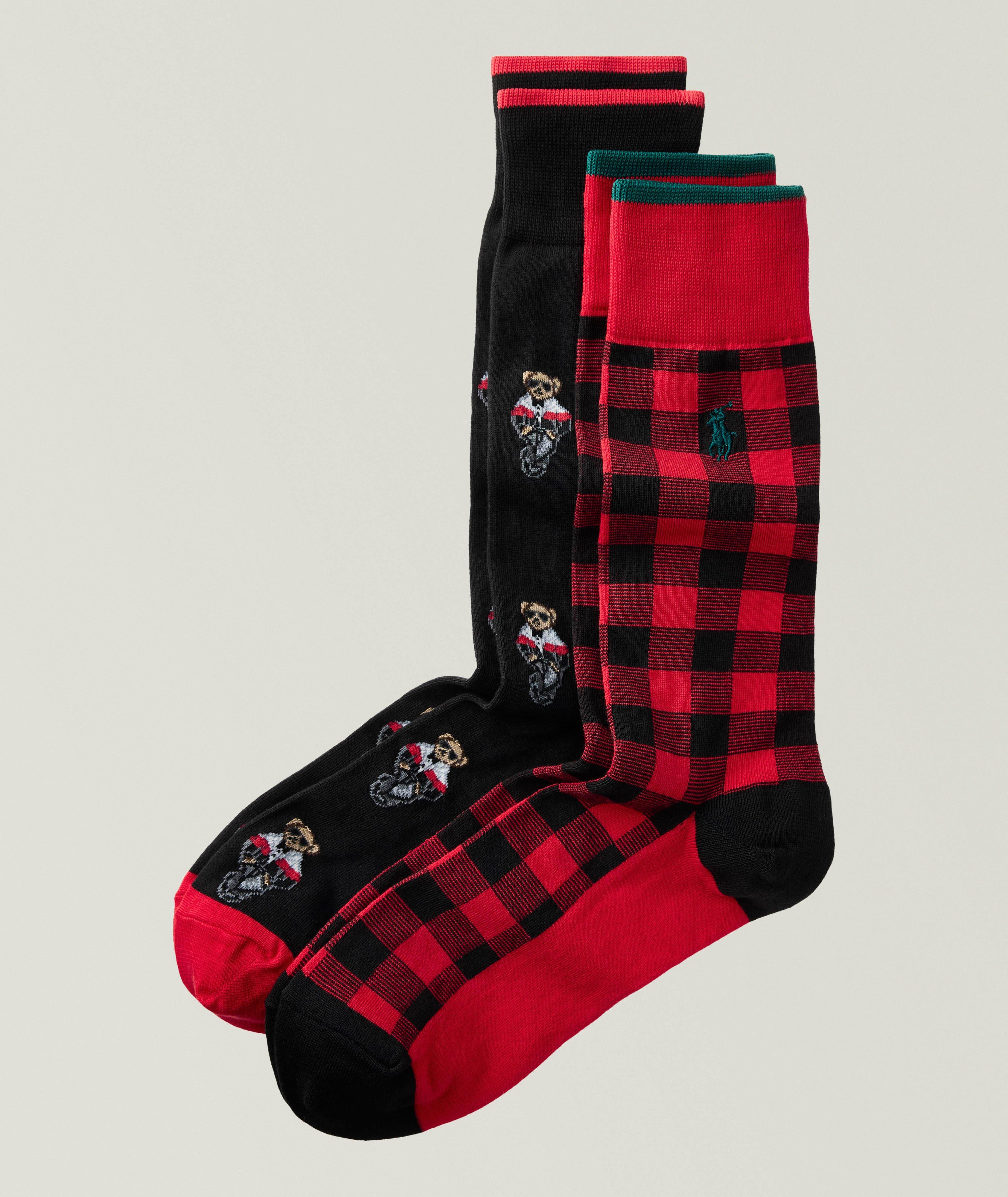 2-Pack Mini Bear & Buffalo Plaid Socks image 0