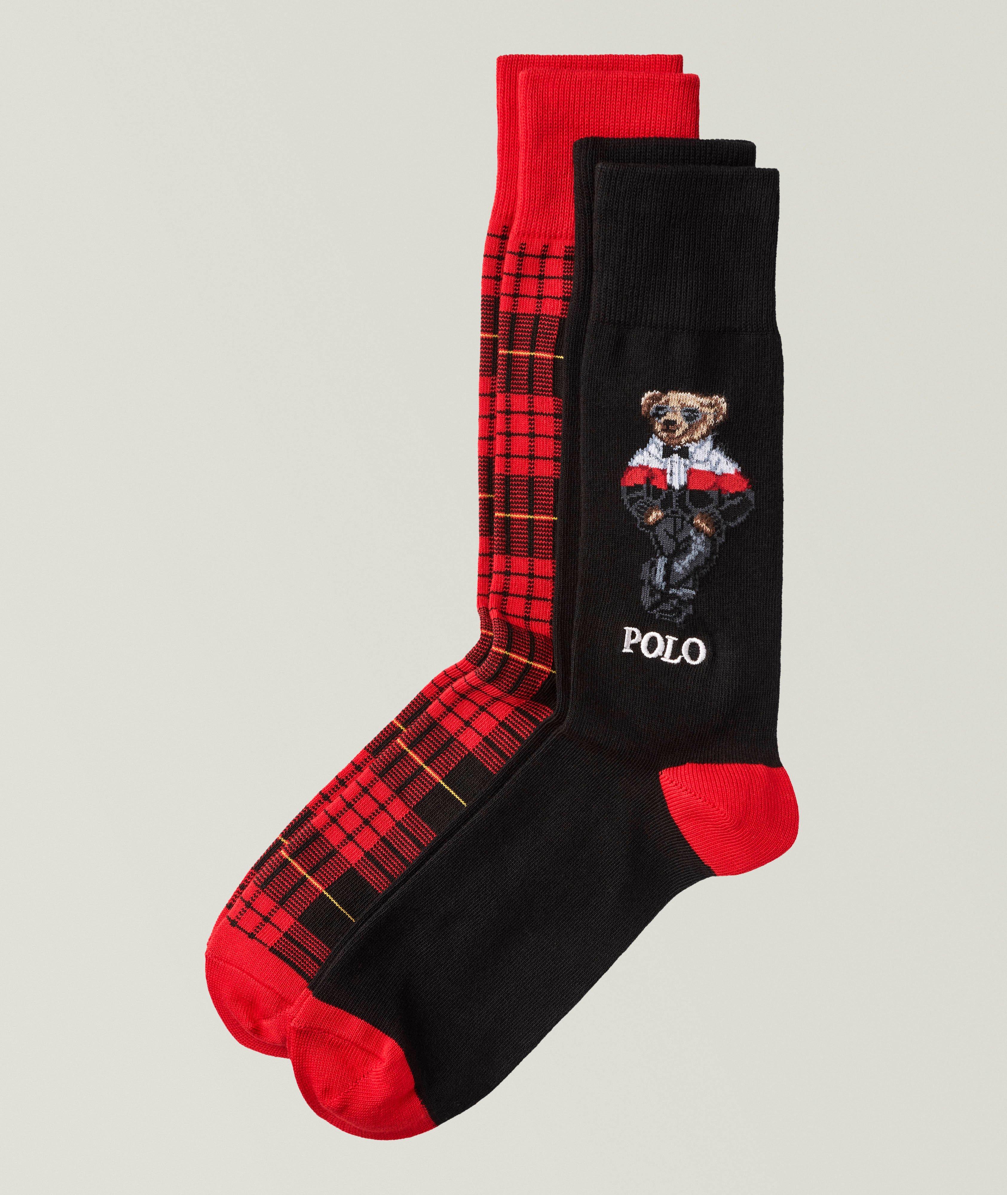 2-Pack Holiday Bear & Plaid Socks image 0