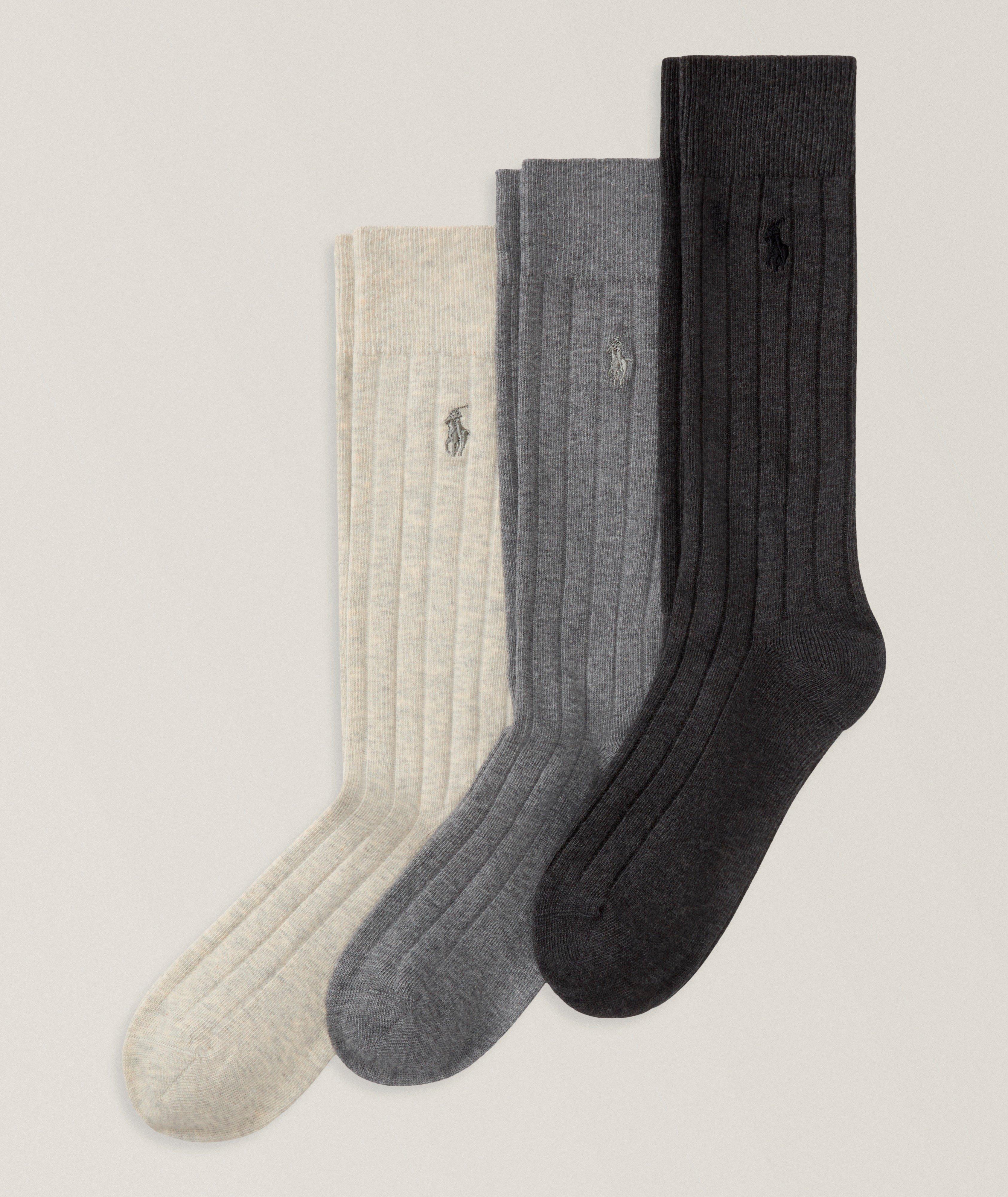 Polo Ralph Lauren Three-Pack Ribbed Heathered Socks