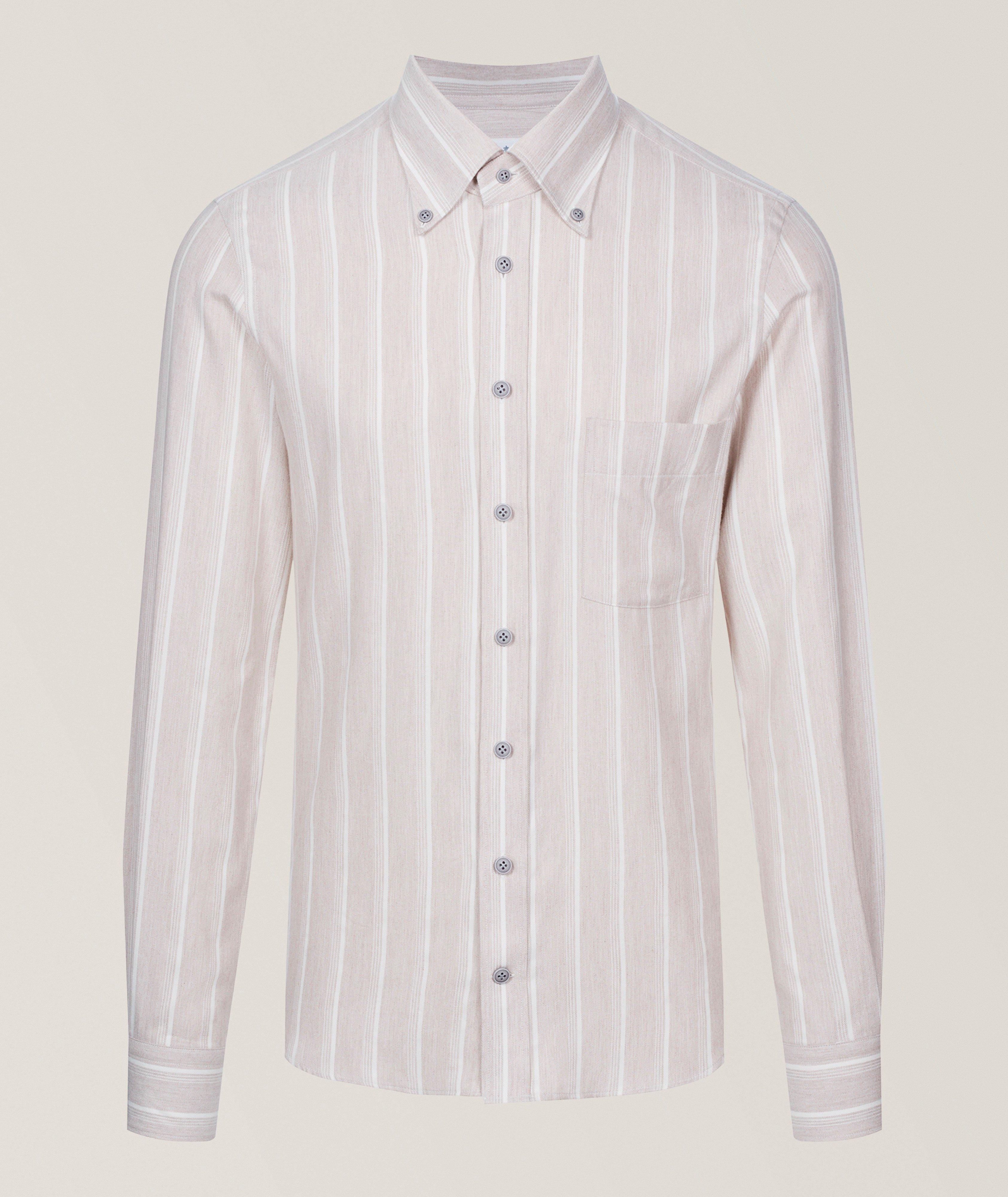 Emanuel Berg Striped Brushed Flannel Twill Shirt 